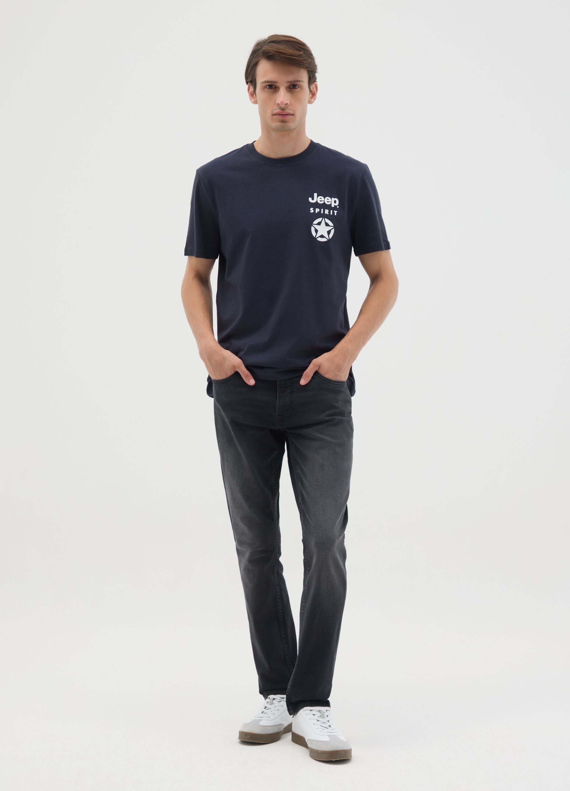 Regular fit dark blue pure cotton T-shirt