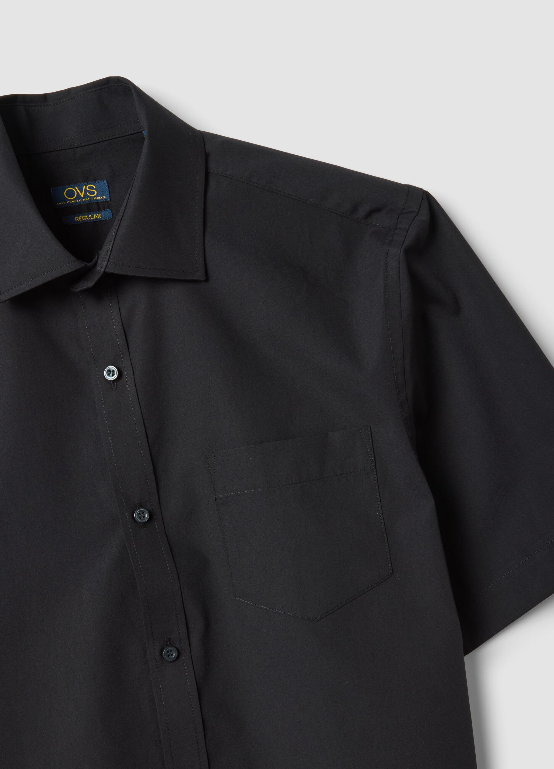 Black short-sleeve shirt with classic collar