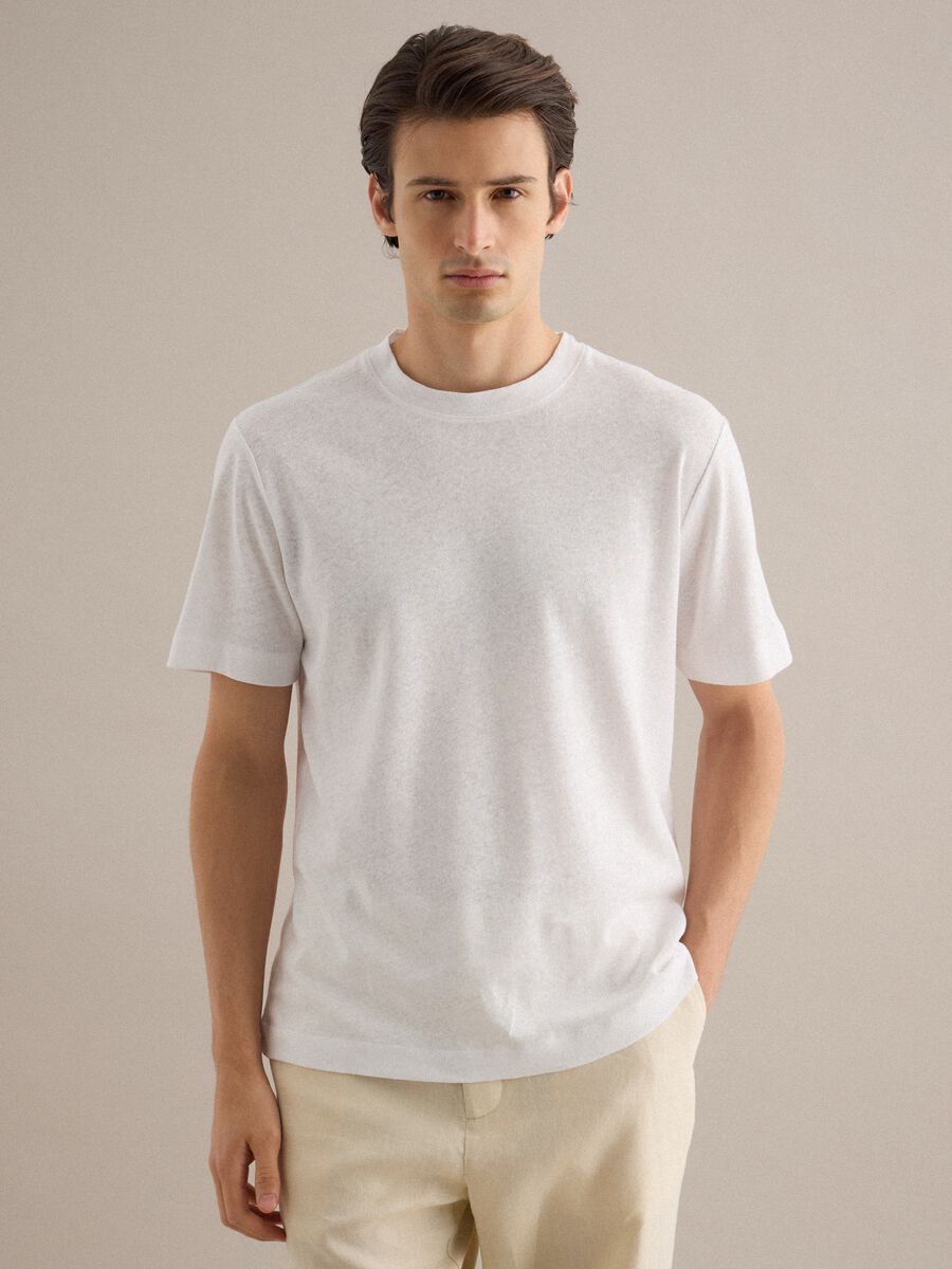 T-shirt in misto lino e cotone bianca regular fit_1