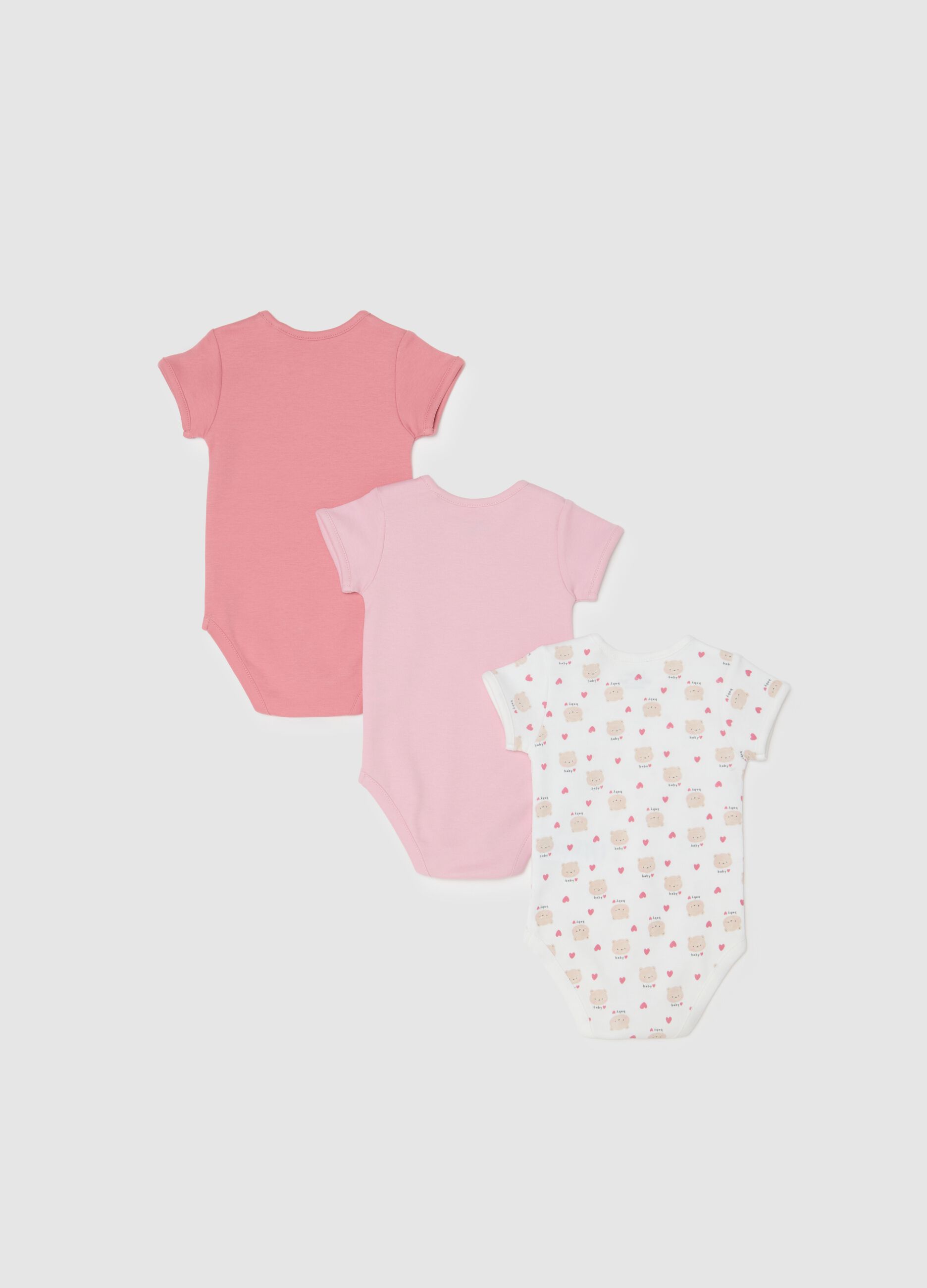 Baby girl multicolour cotton bodysuit tripack with teddy bears