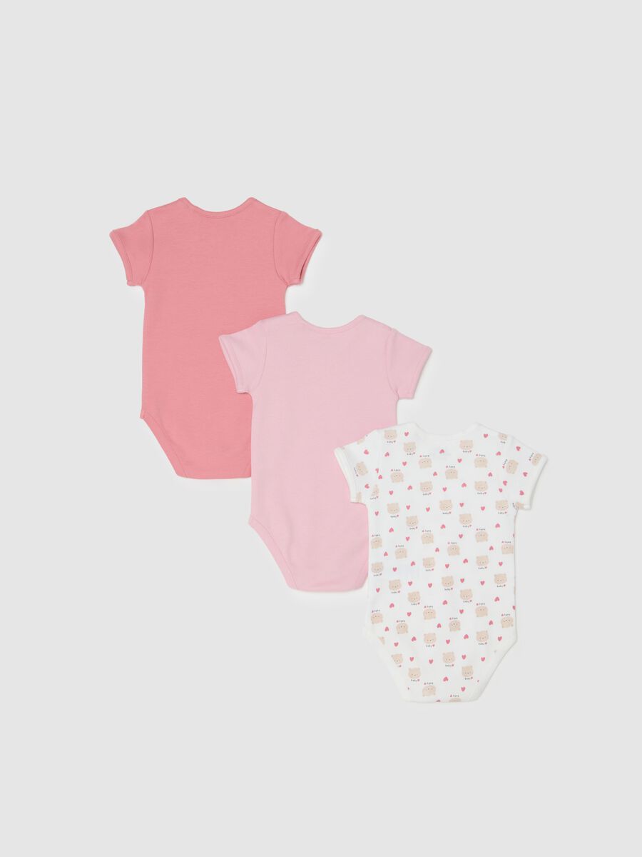 Baby girl multicolour cotton bodysuit tripack with teddy bears_1