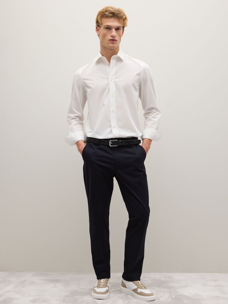 Regular Fit Blue Stretch Cotton Trousers_0