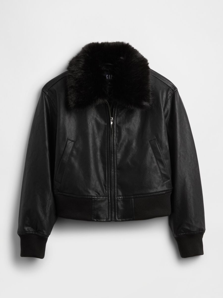 Black bomber jacket with faux fur collar_3