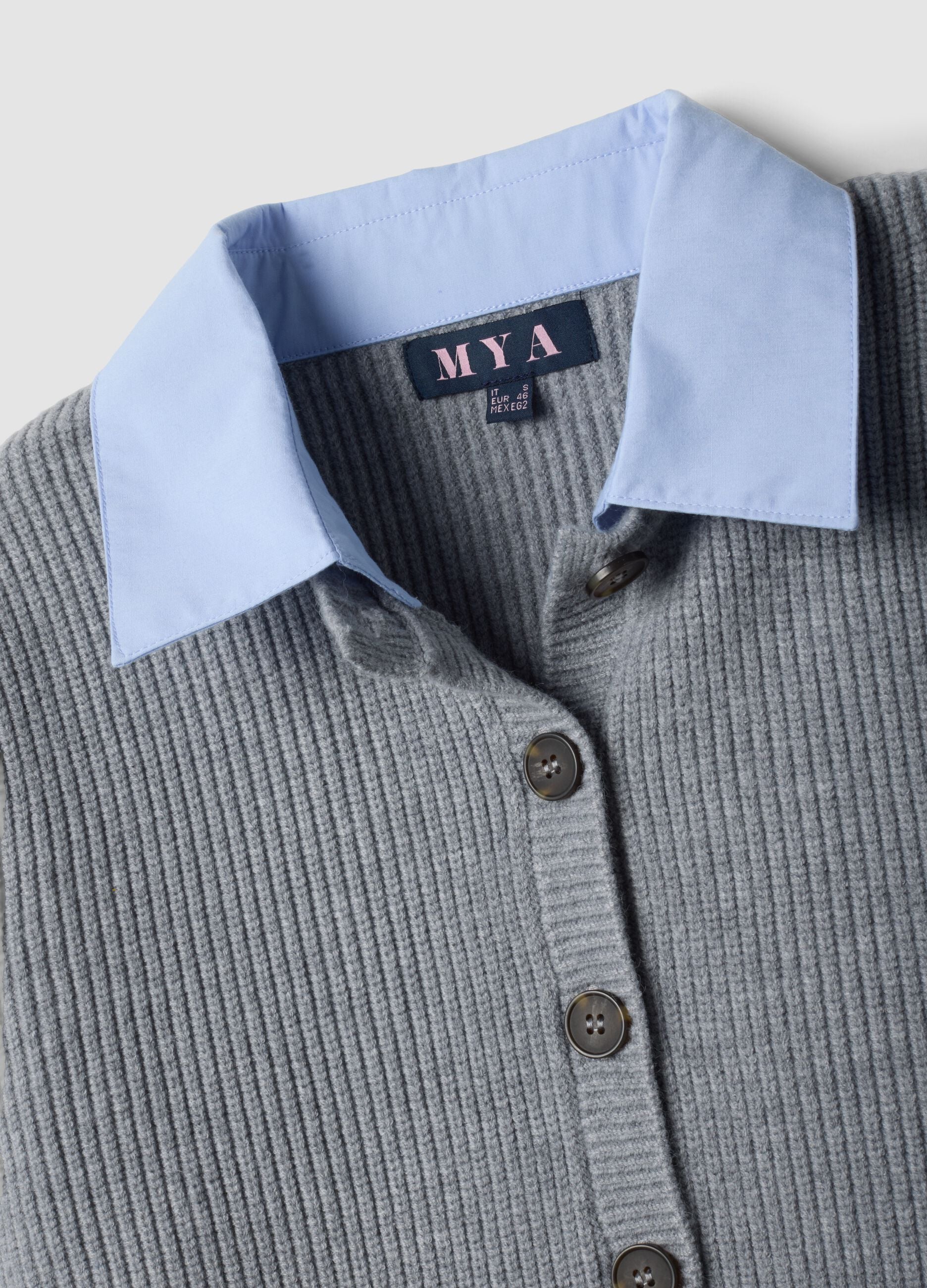 Cardigan grigio con colletto regular fit a coste effetto doppio strato