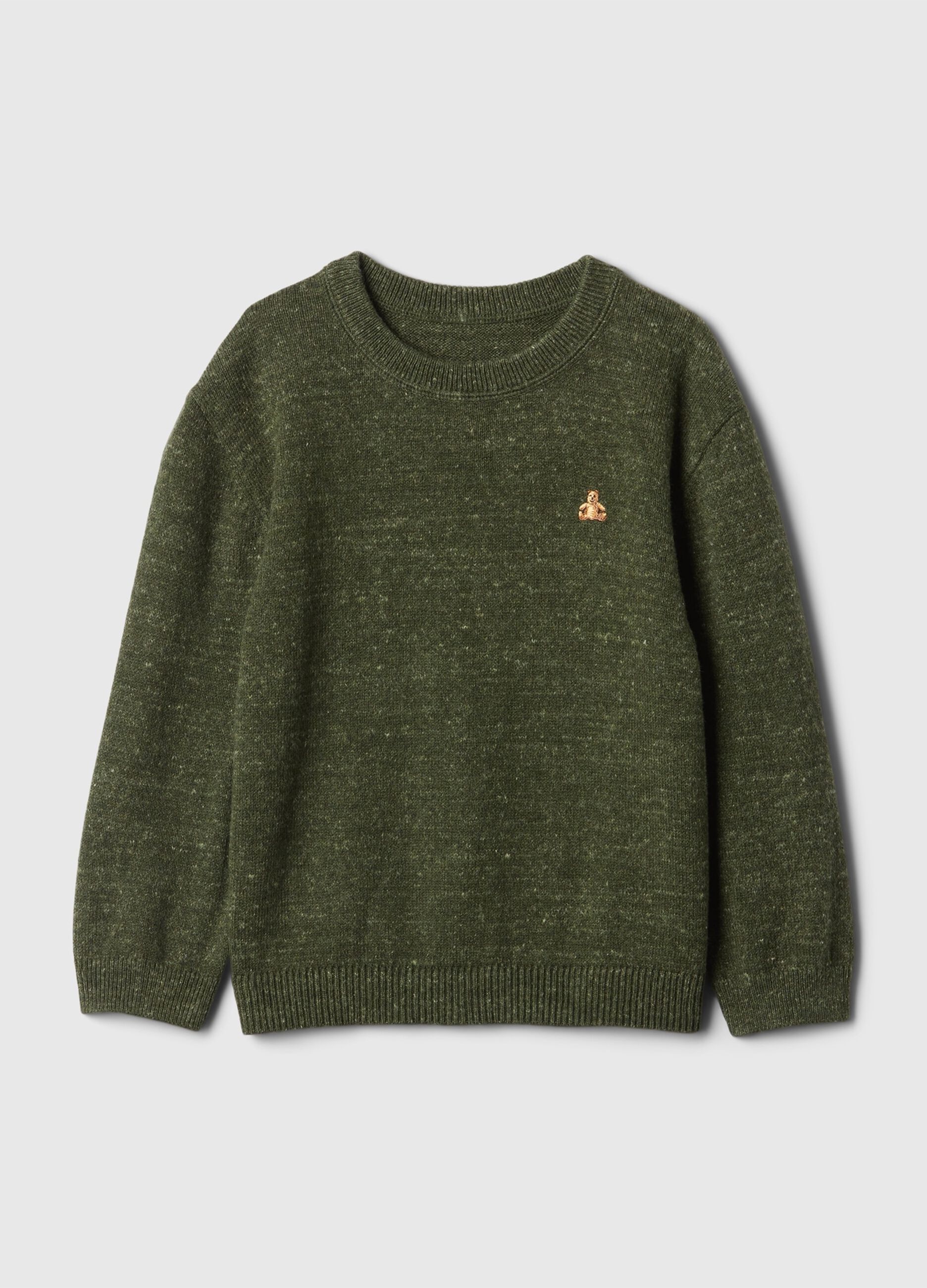 Mouliné-effect pullover with teddy bear embroidery