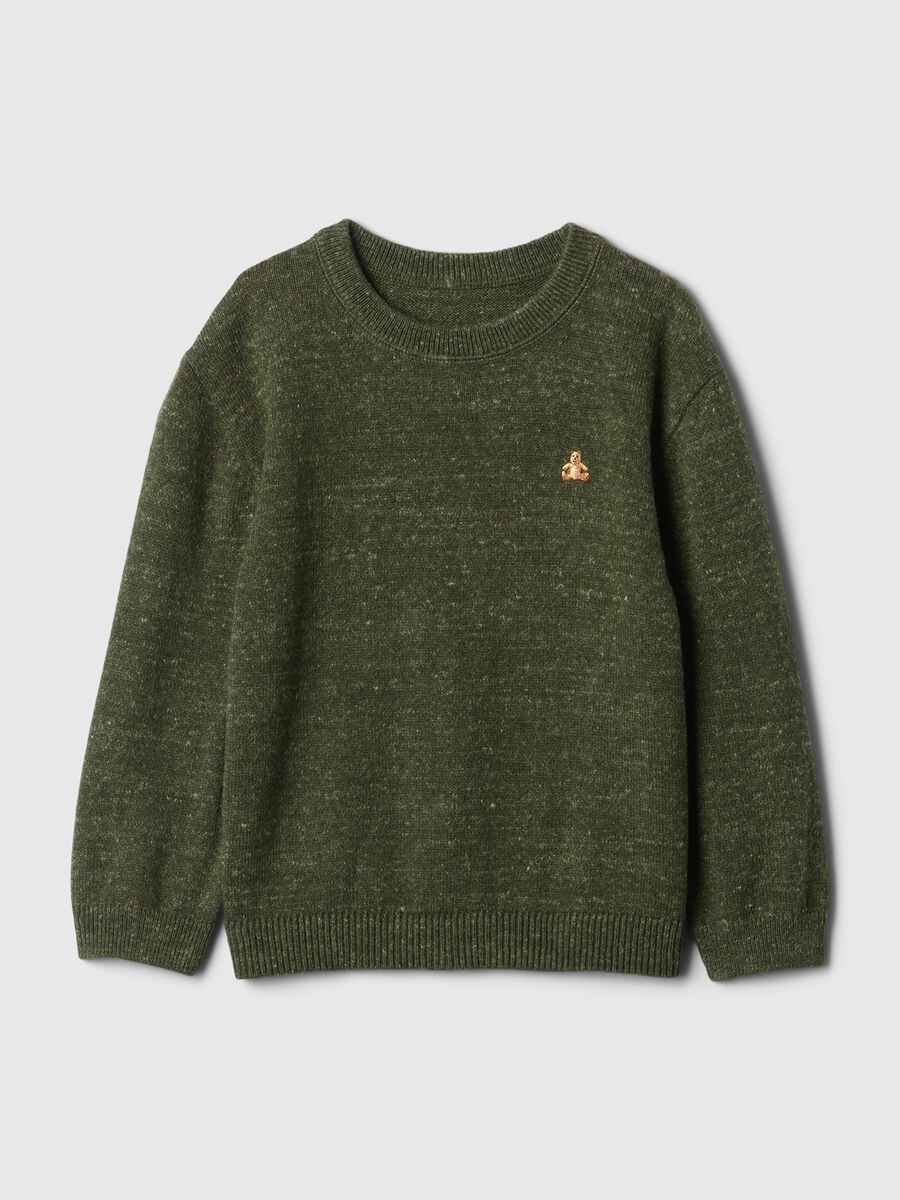Mouliné-effect pullover with teddy bear embroidery_0