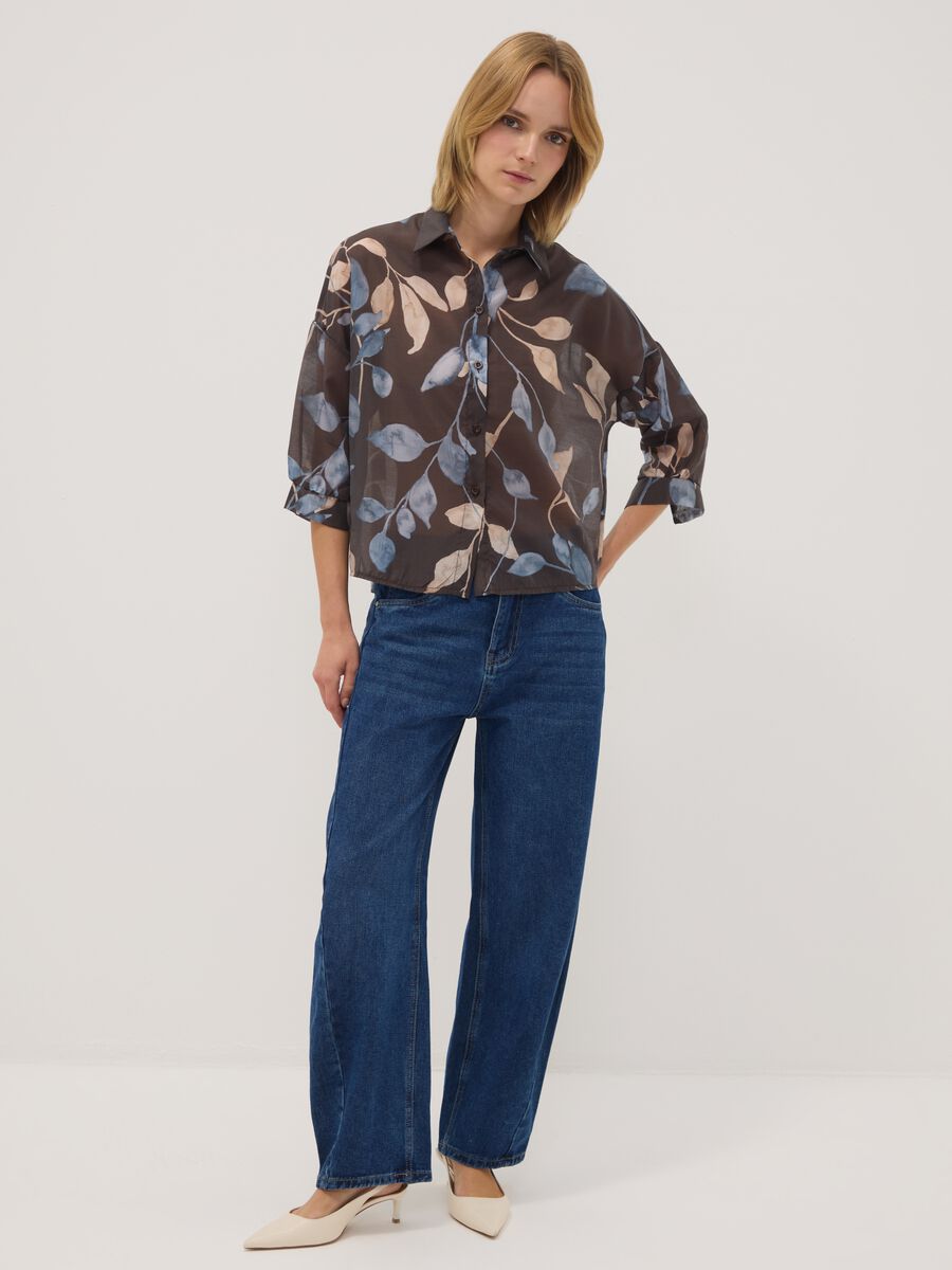 Brown lyocell-blend regular-fit shirt with foliage print_1