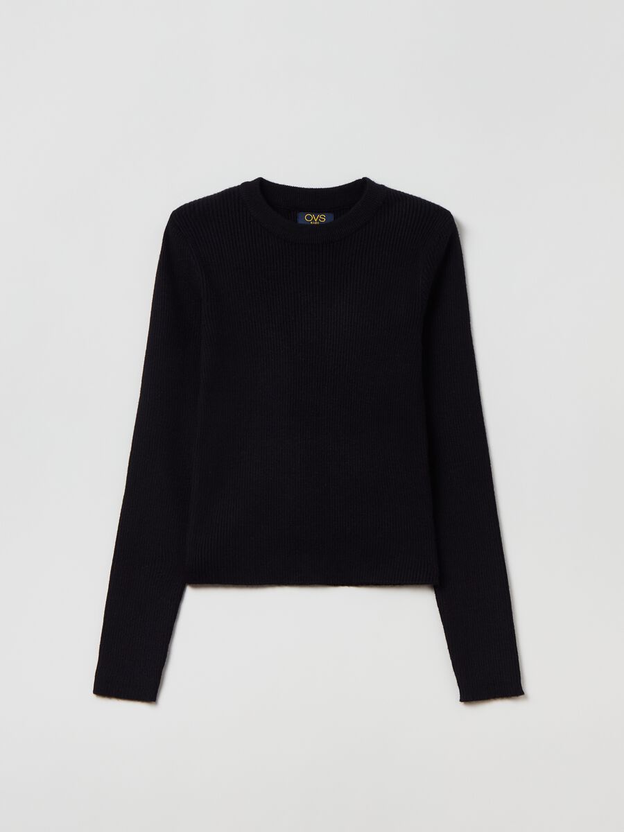 T-shirt a costine con maniche lunghe_0