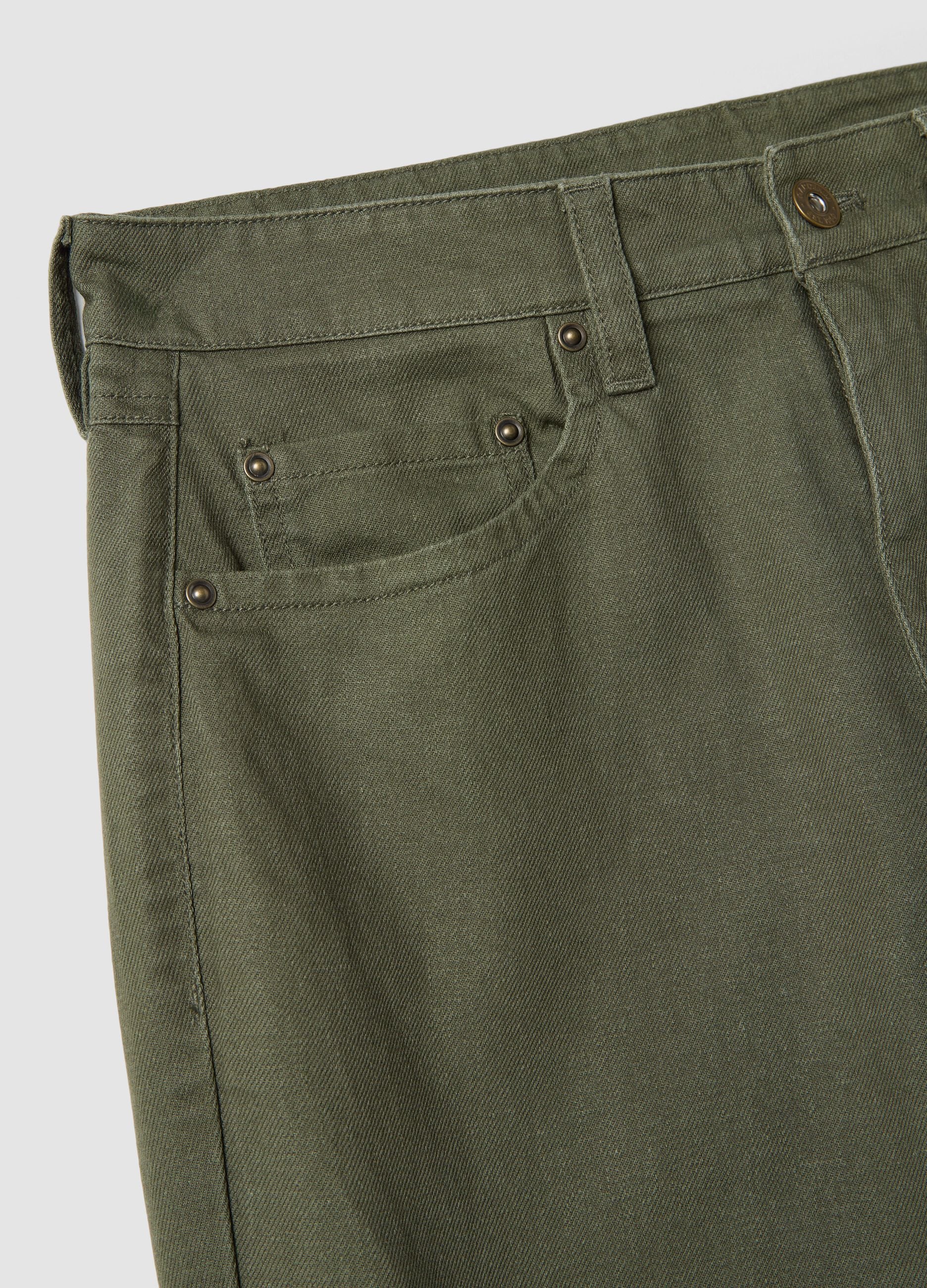 Green linen-cotton blend trousers