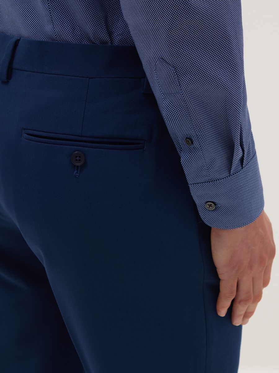 Blue stretch cotton shirt with micro checks, slim fit_3