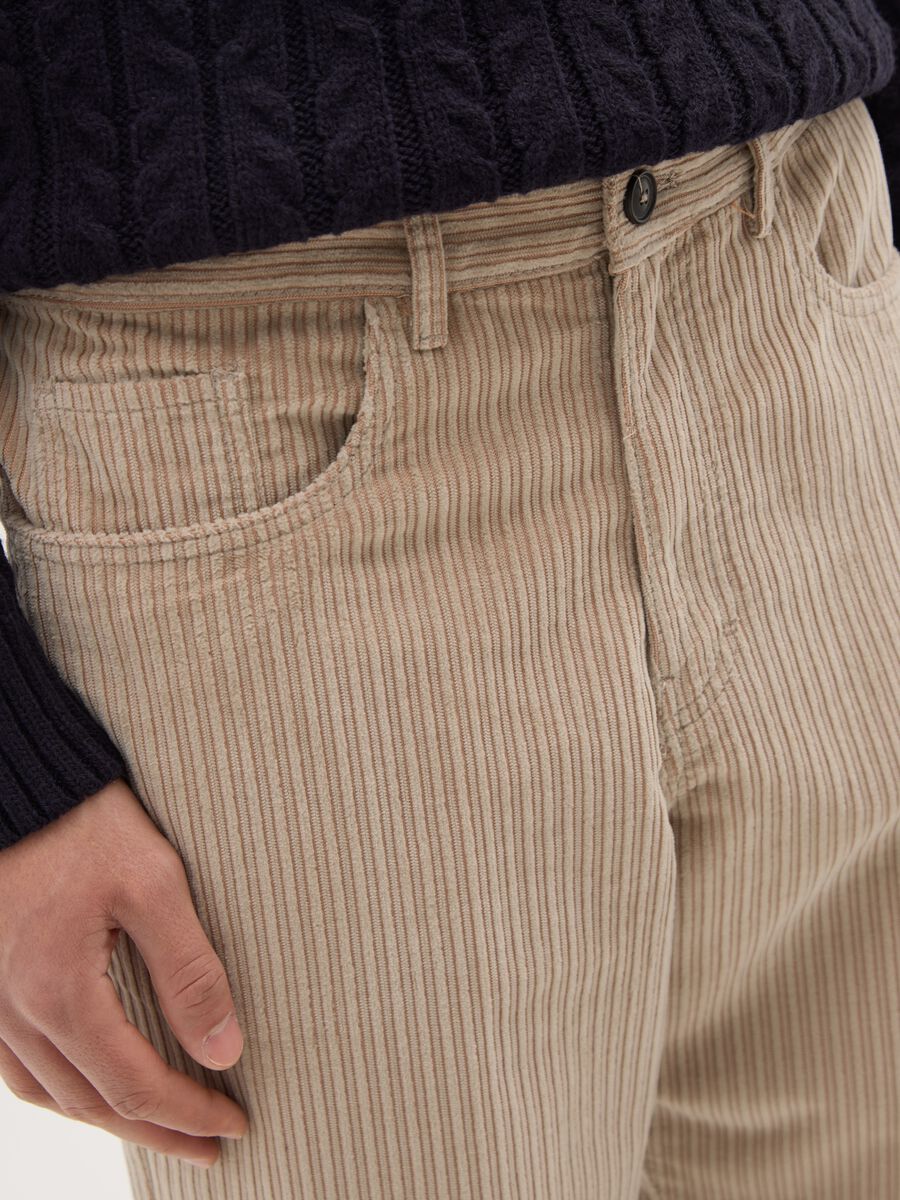 Beige ribbed cotton blend trousers in regular fit_3