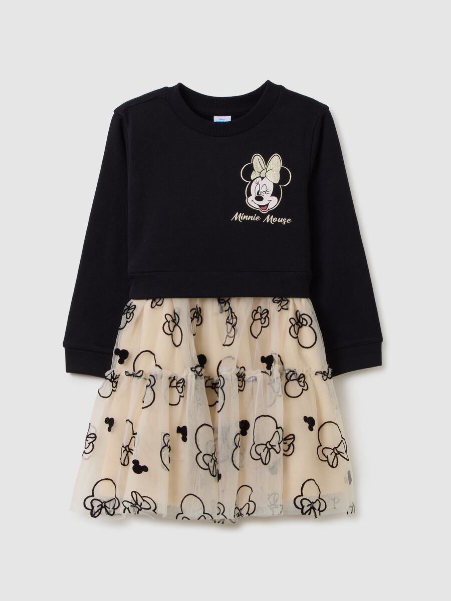 Multicolour cotton blend girl's dress with tulle and Disney print_0