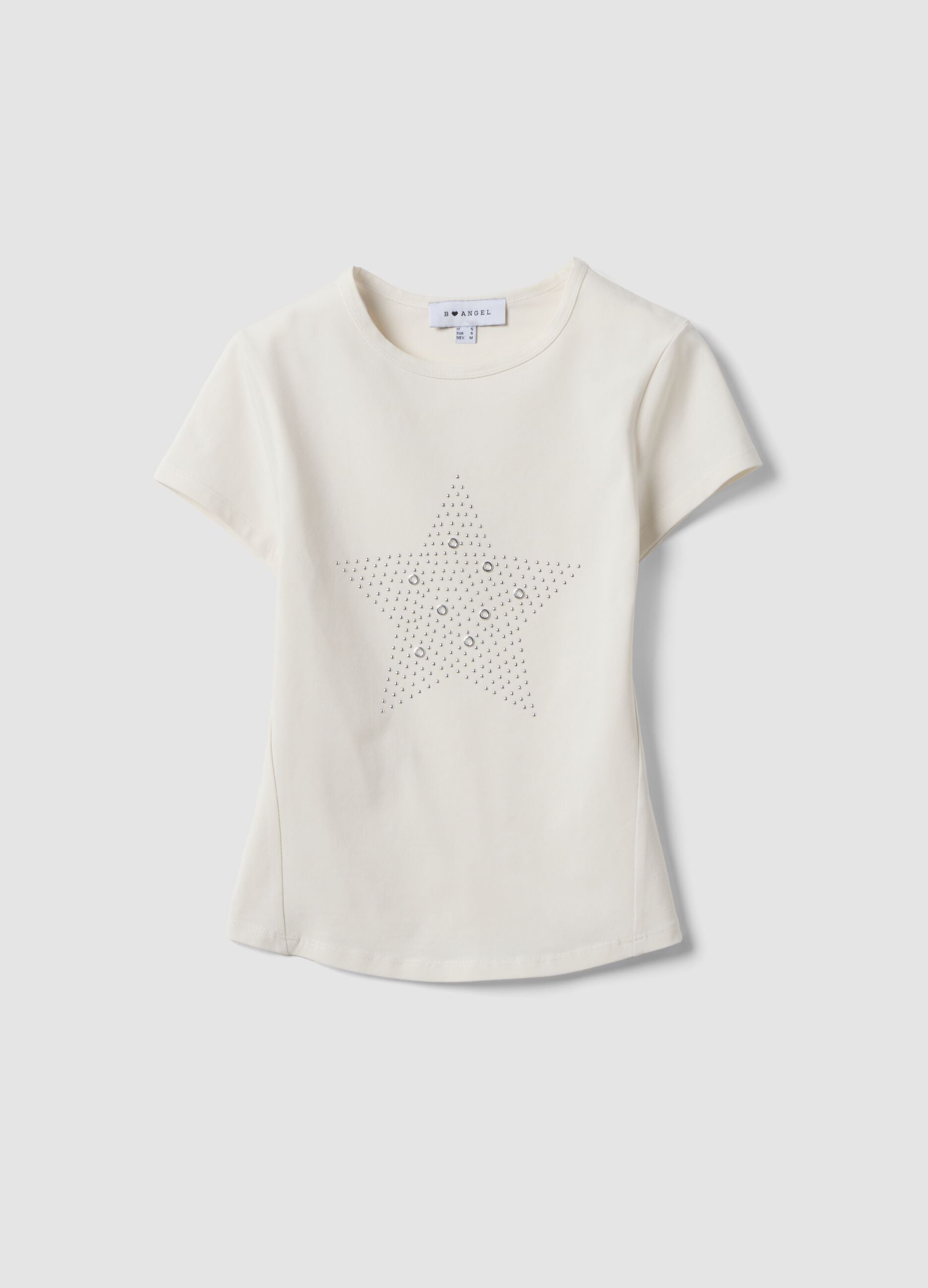 White fitted stretch-cotton T-shirt with rhinestone embellishments
