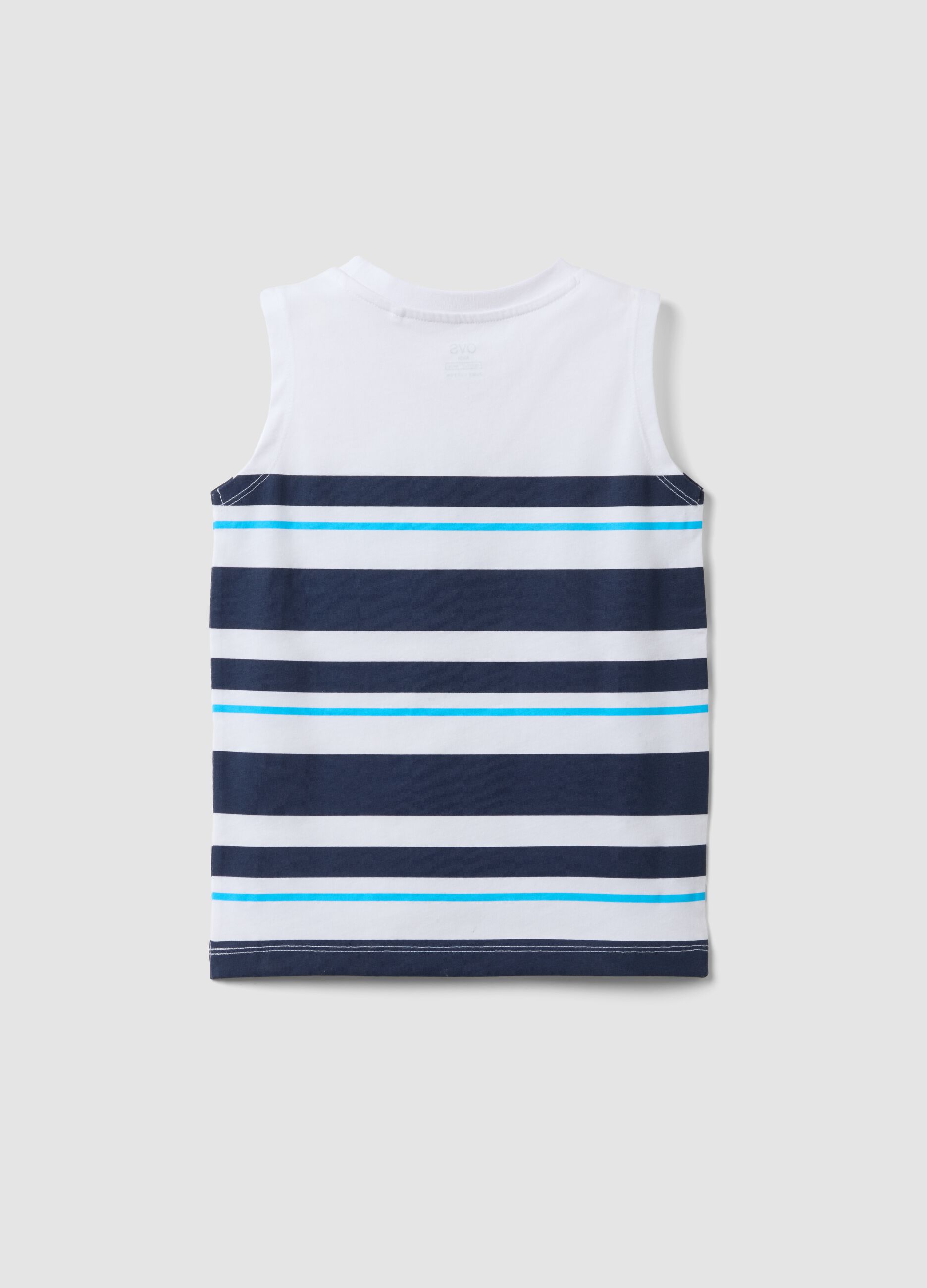 Blue and white striped pure cotton boys&rsquo; vest, regular fit