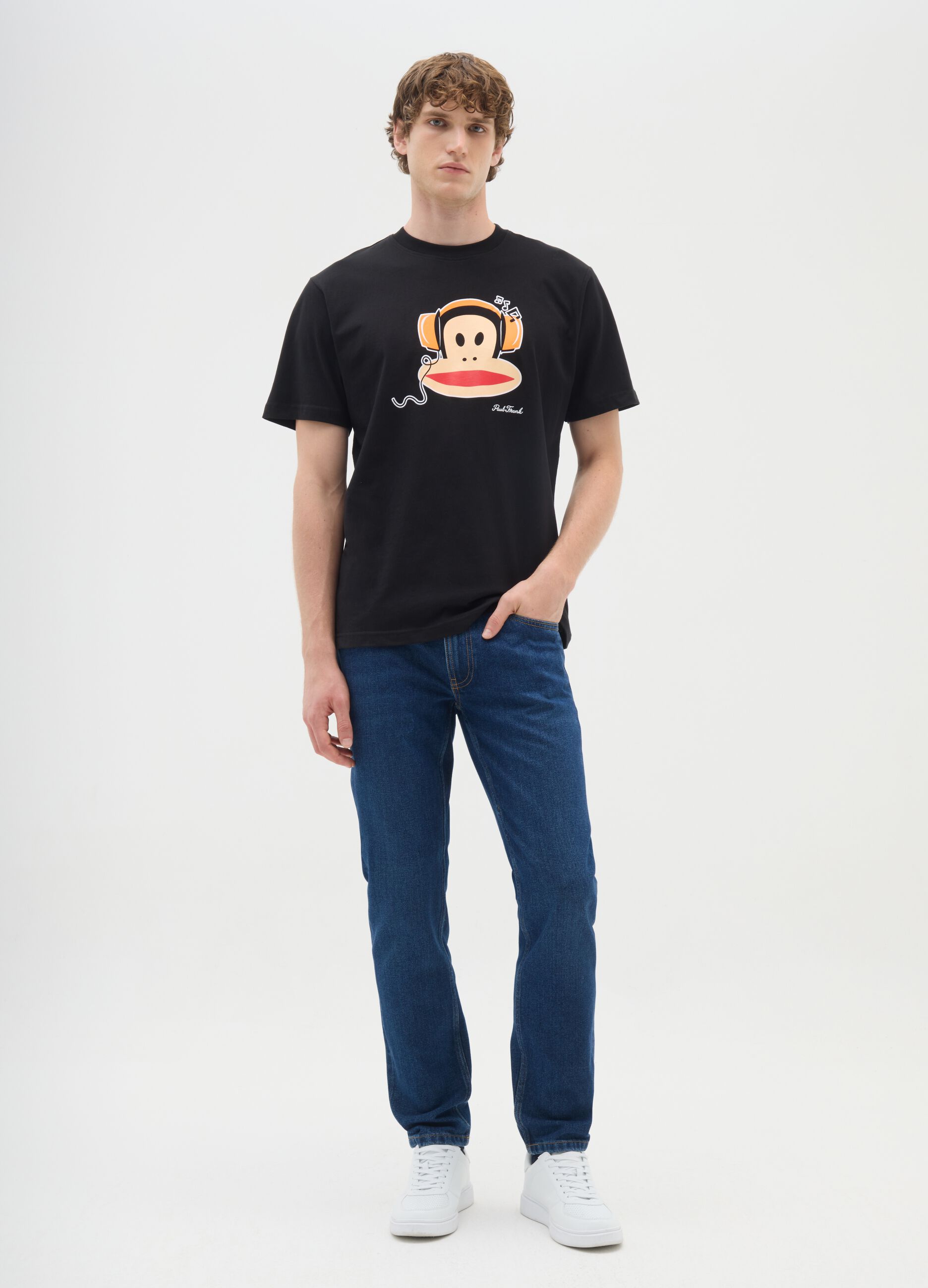 Black short-sleeve T-shirt in pure cotton regular fit