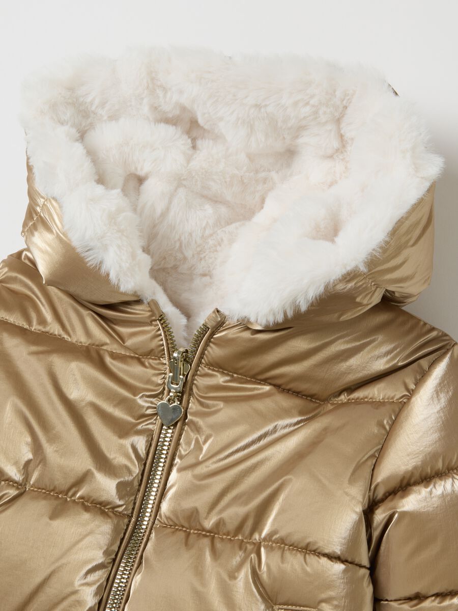 Regular fit golden padded jacket for baby girls_2