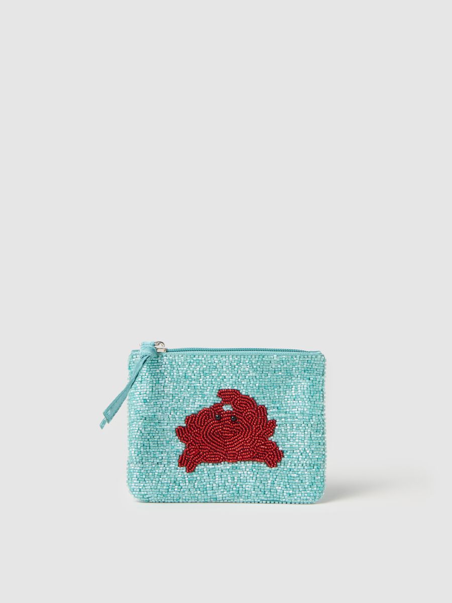 Blue Coin Purse with Red Bead Decoration Ovs_0