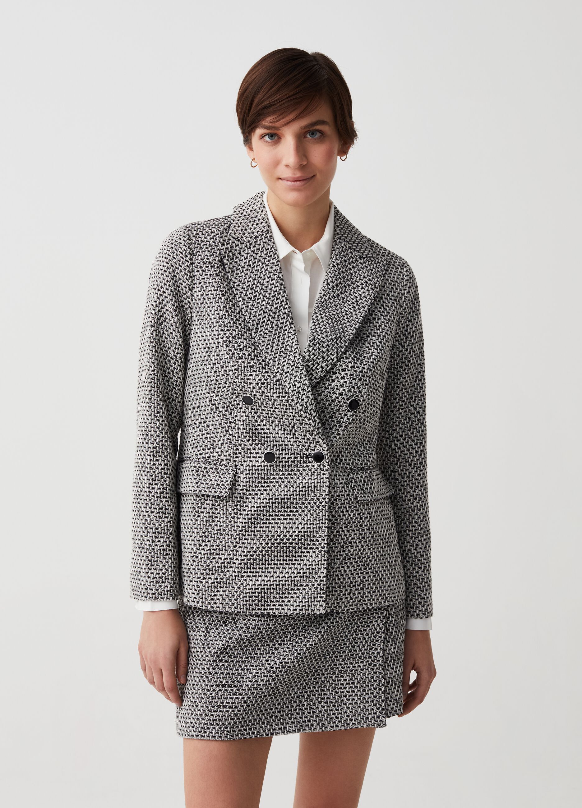 Double-breasted blazer in tweed with two-tone weave