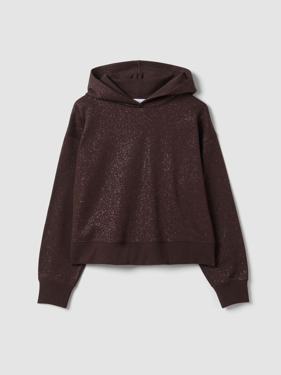 Felpa marrone in misto cotone con cappuccio e girocollo_0