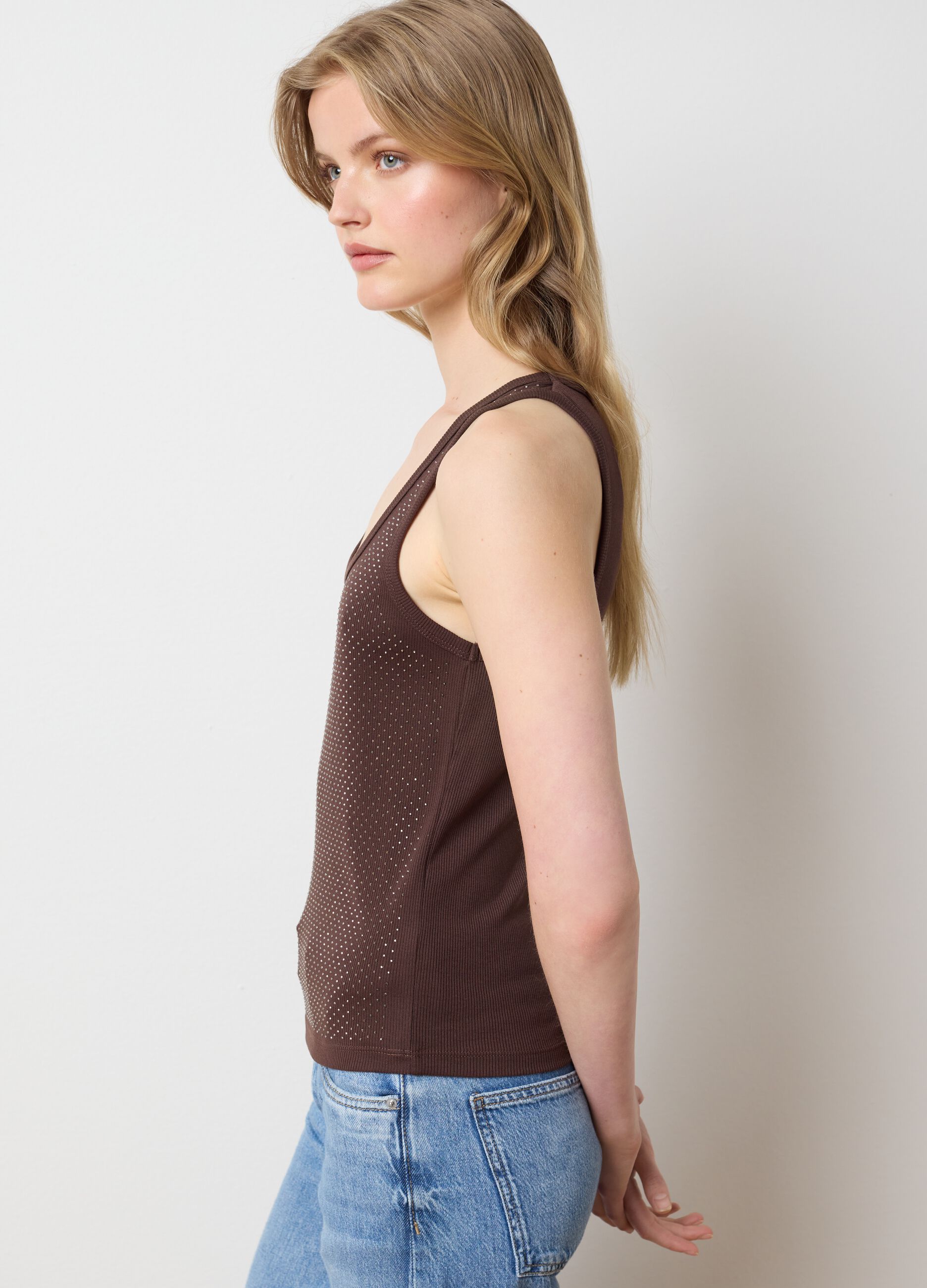 Women's Beige Mix Fitted Vest