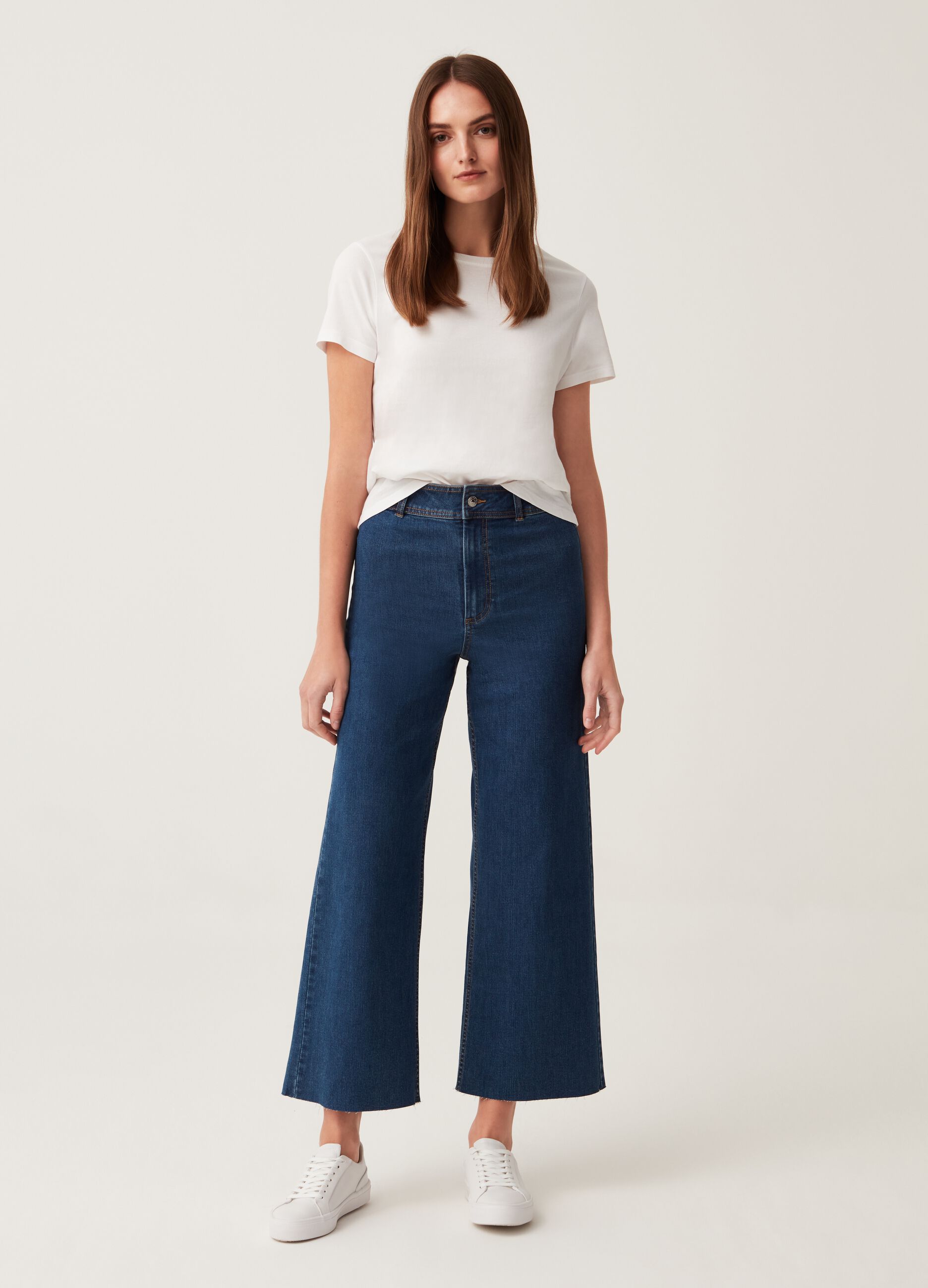 Ovs Jeans wide leg stretch con orlo a vivo