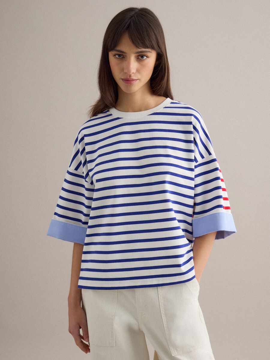 T-shirt in misto cotone a righe multicolor relaxed fit_1