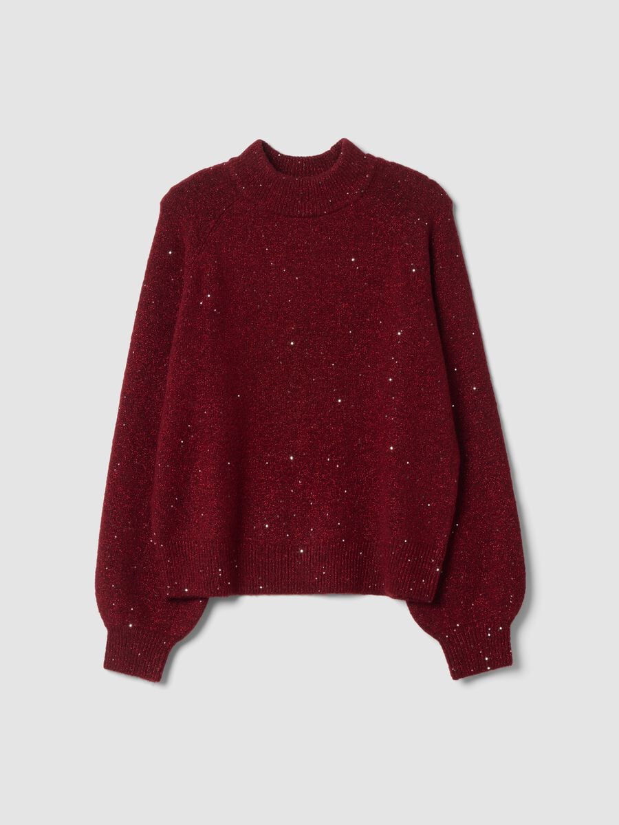 Red stretch top with high neck and sequins_0