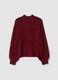 Red stretch top with high neck and sequins_0