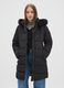 Black long padded jacket regular fit with hood and zip_0