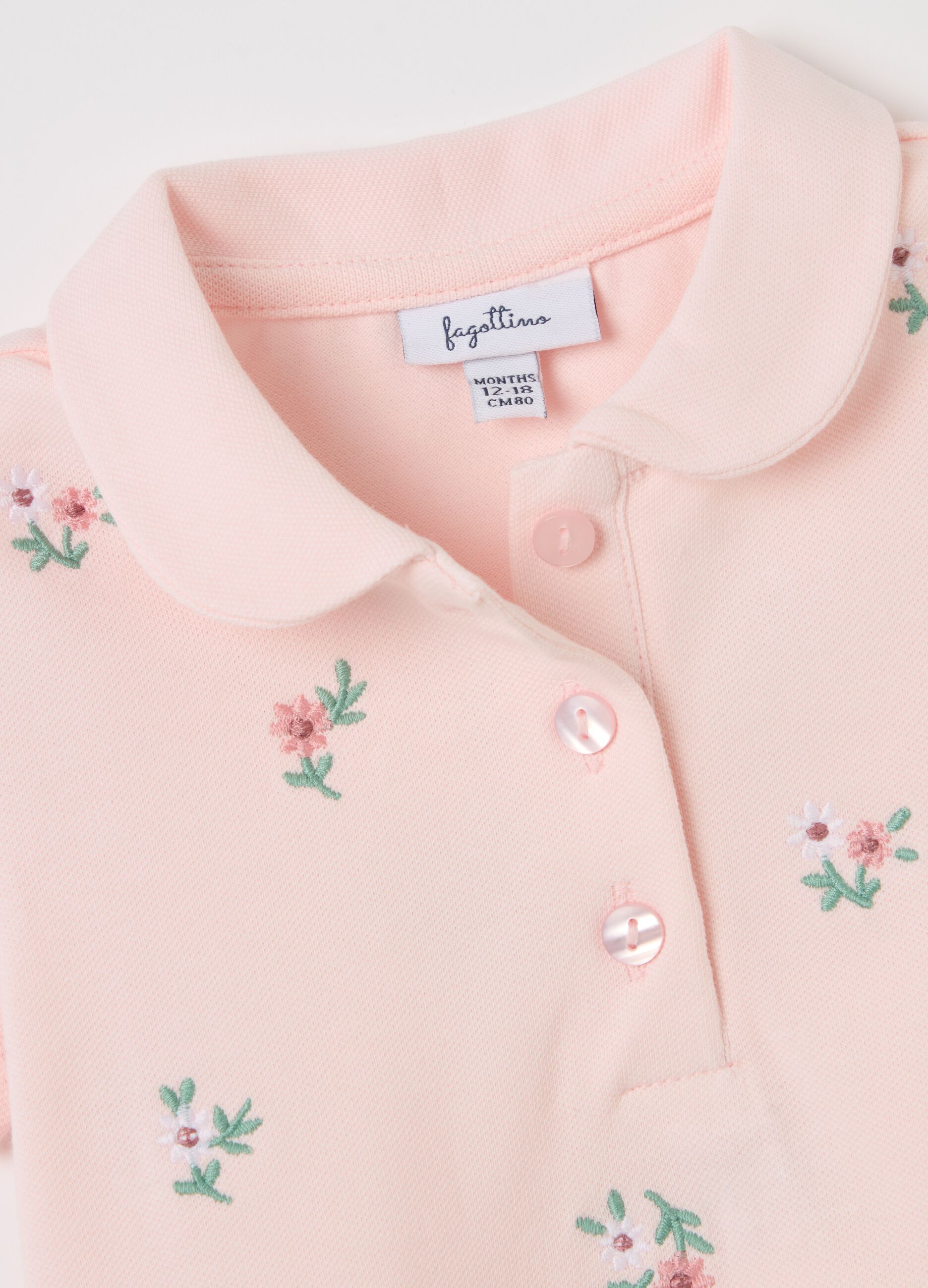 Piquet polo shirt with flowers print