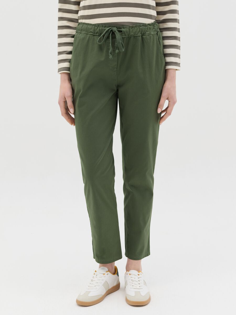 Green stretch cotton trousers_1
