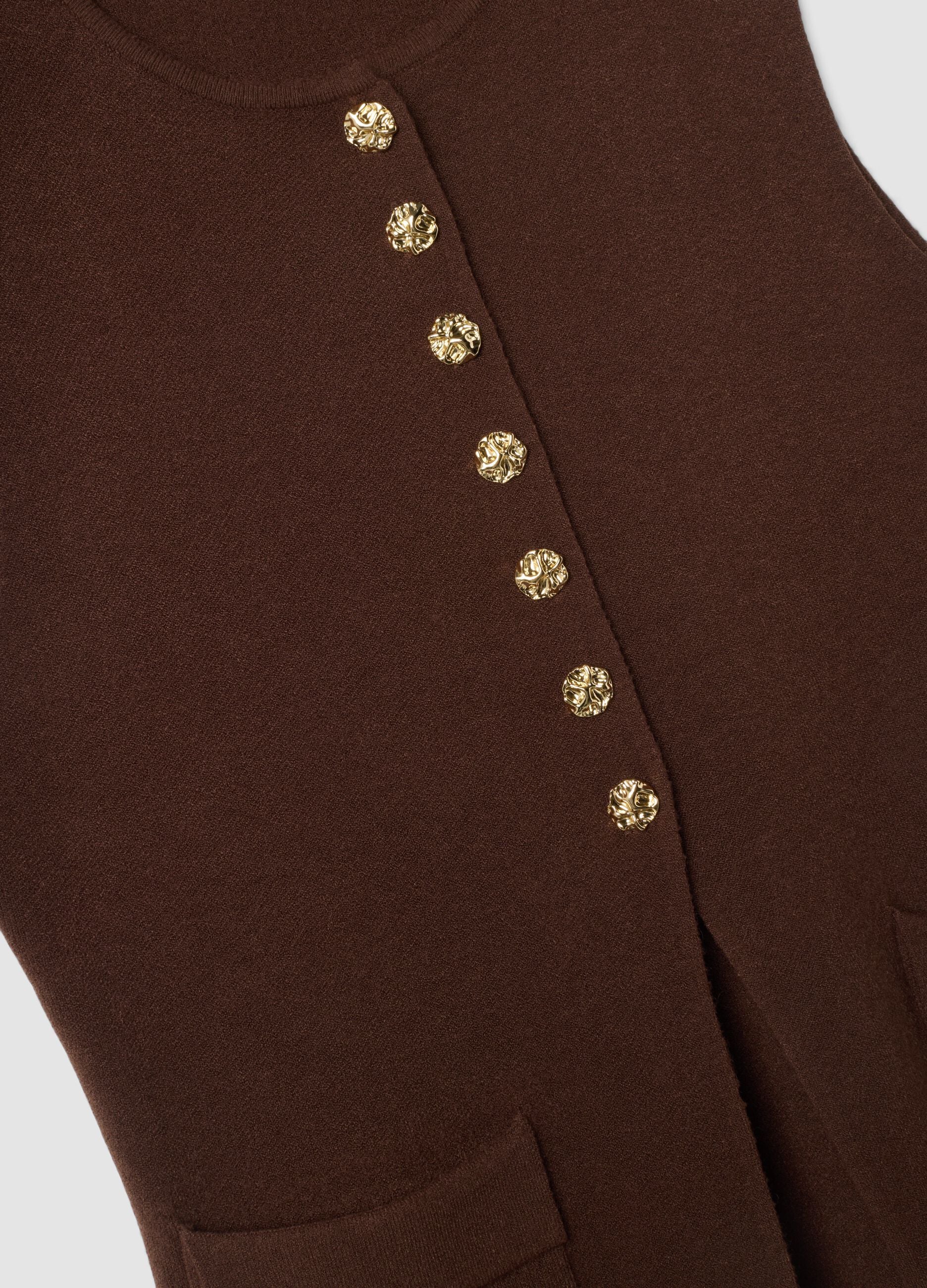 Brown viscose-blend waistcoat with jewelled buttons