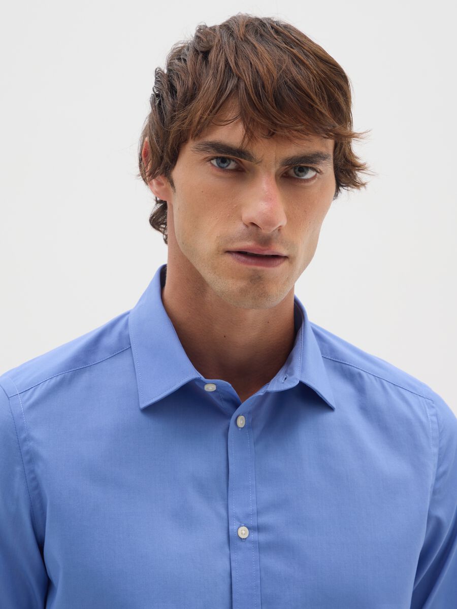 Slim Blue Cotton Blend Shirt_1