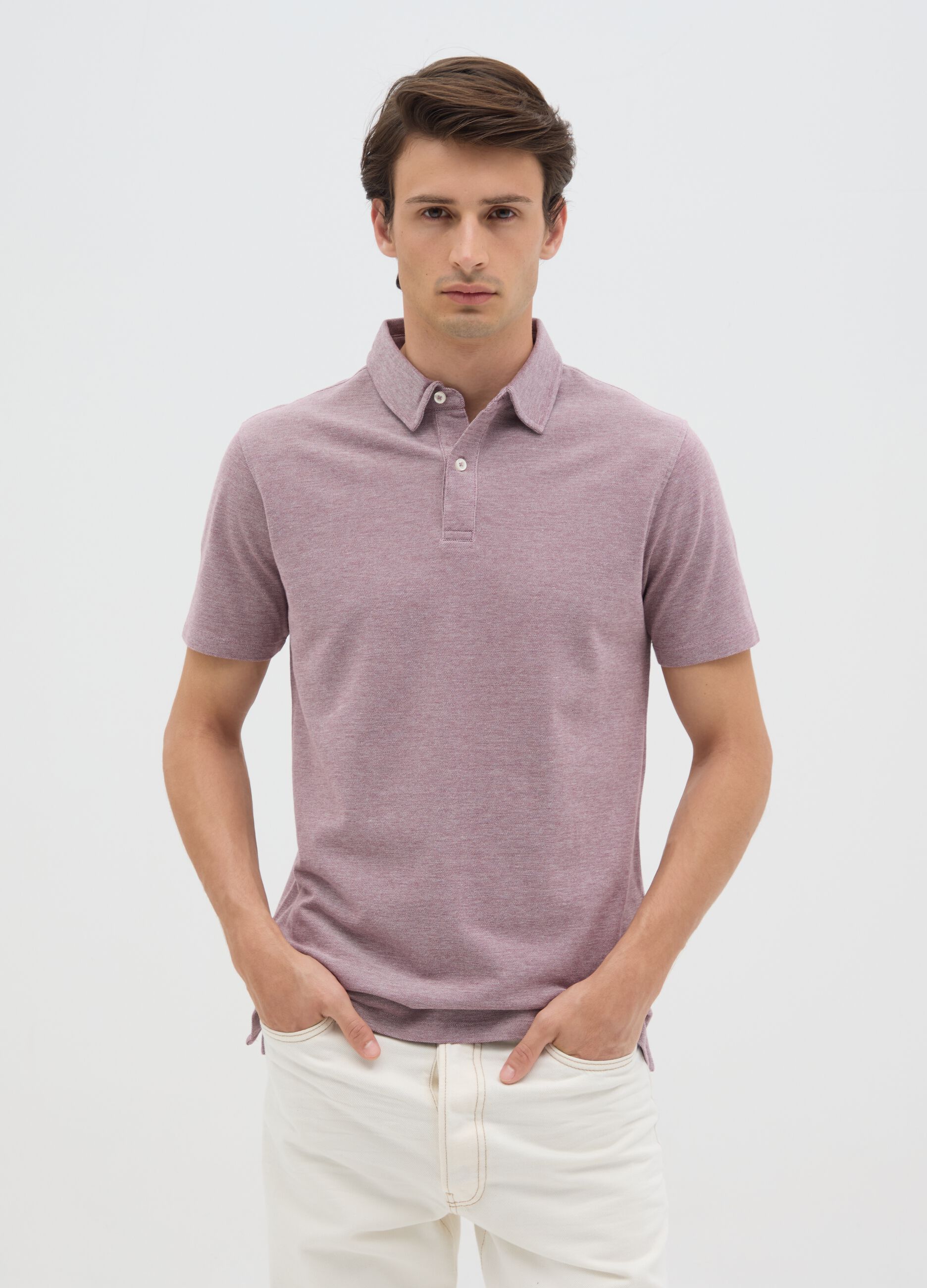 Polo da uomo in puro cotone viola regular fit