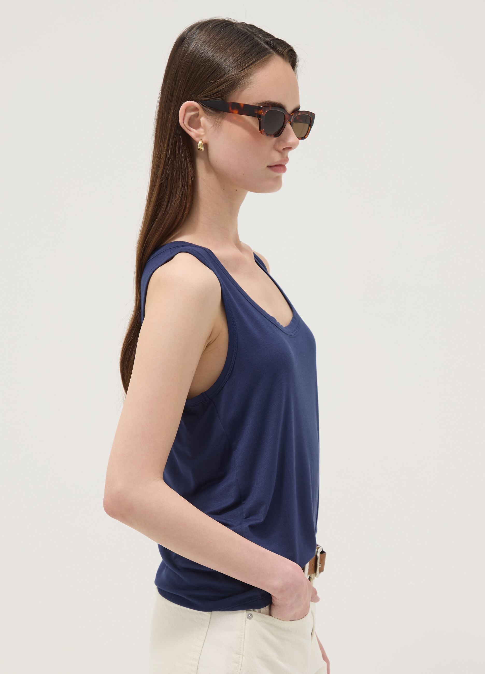 Blue stretch viscose vest top