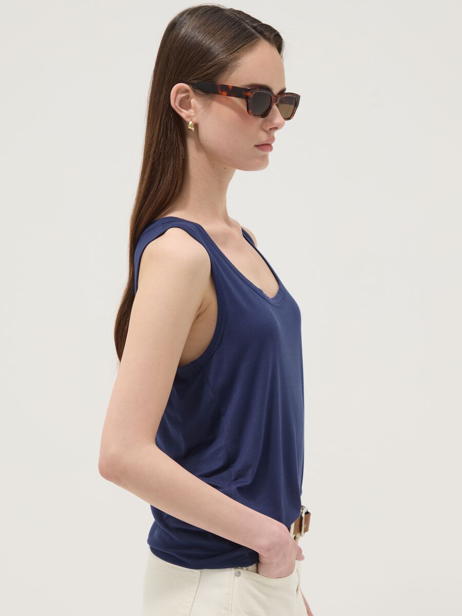 Blue stretch viscose vest top_0