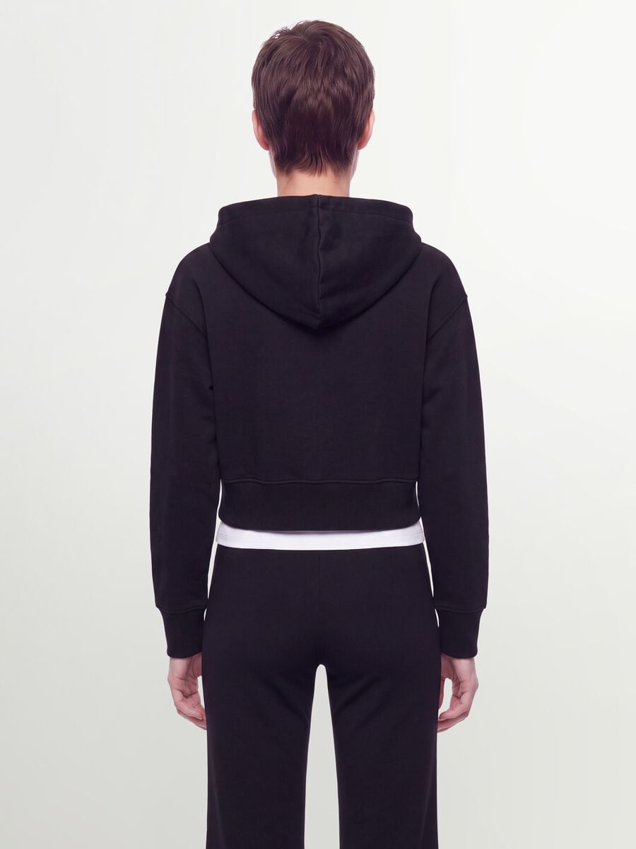 Felpa full zip nera in misto cotone con cappuccio fitted_3