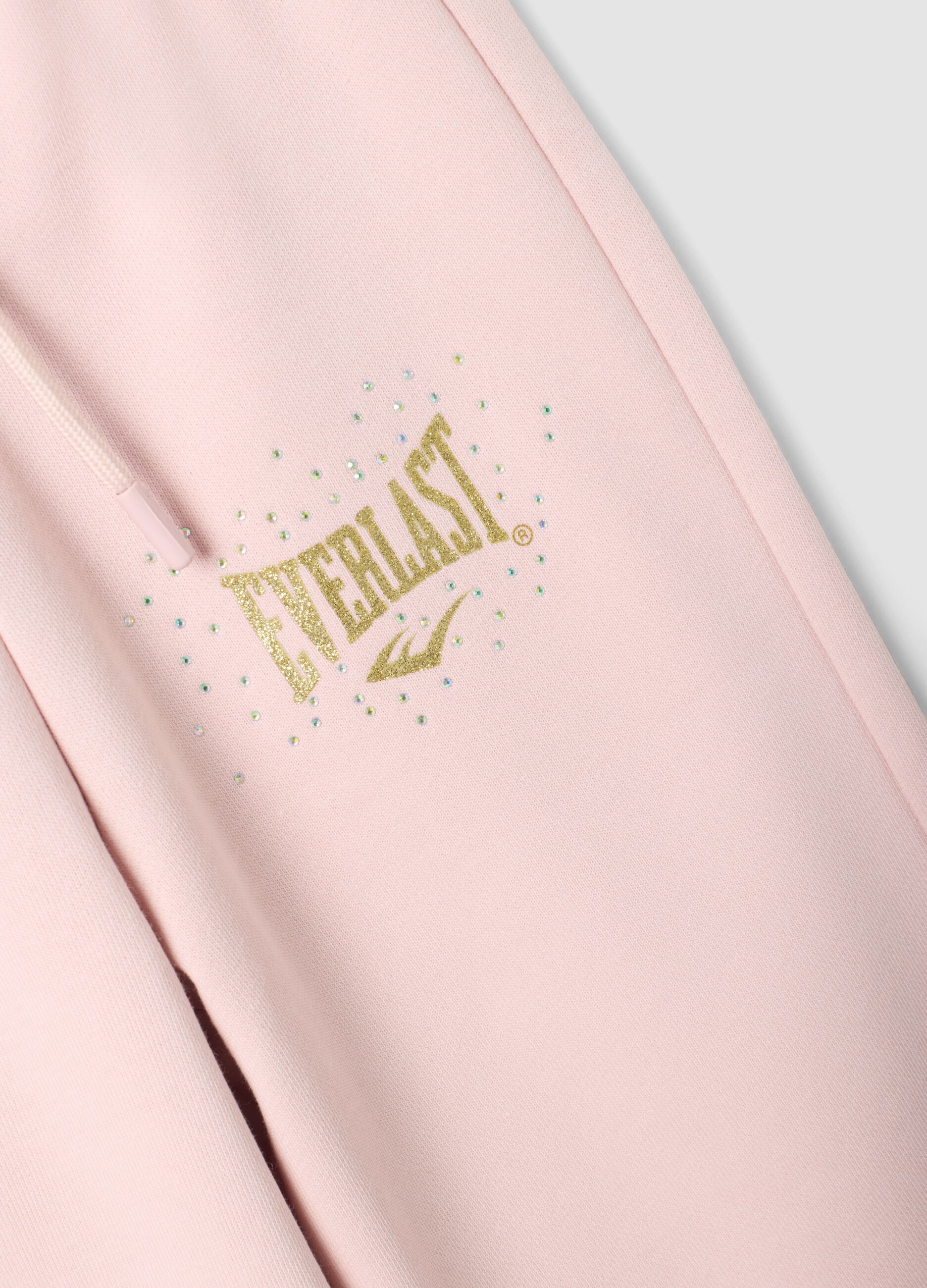 Pink cotton-blend jogger trousers with rhinestones, regular fit