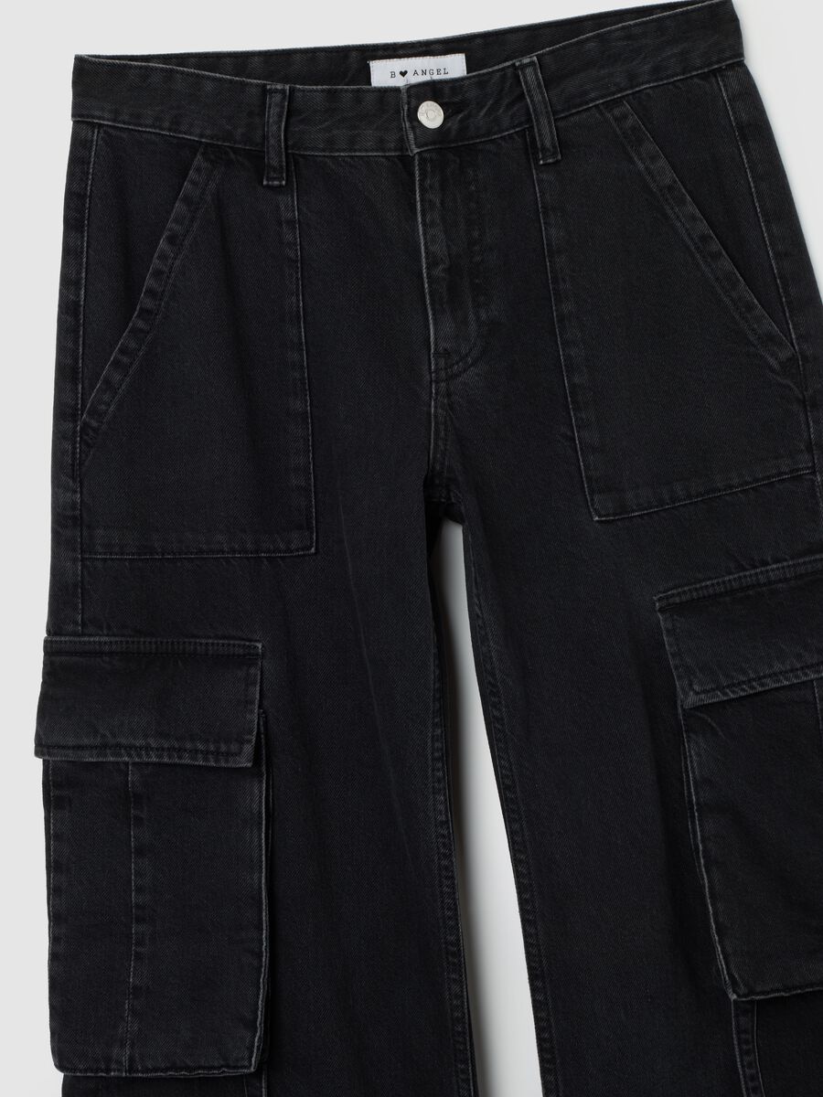 Black pure cotton cargo trousers_5