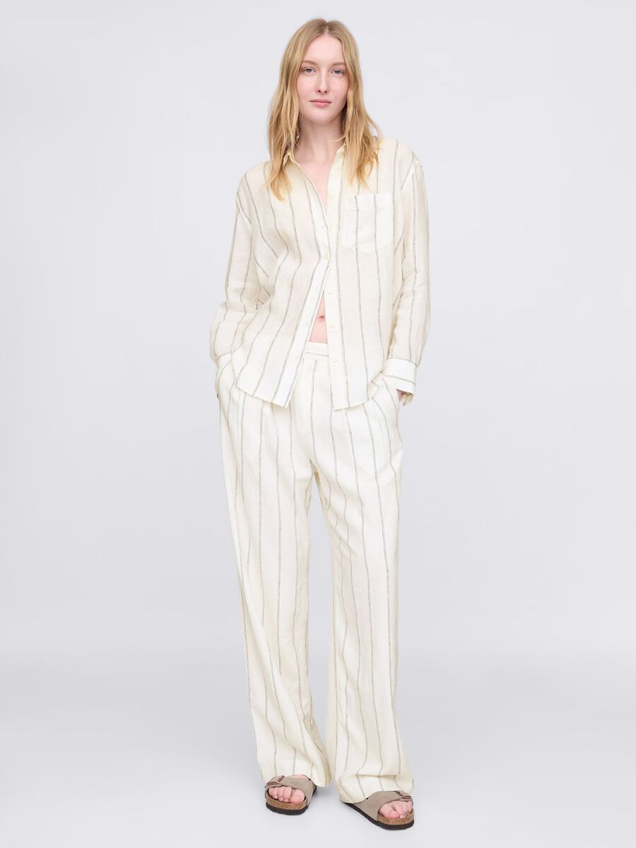 Wide white striped shirt in 100% linen_1