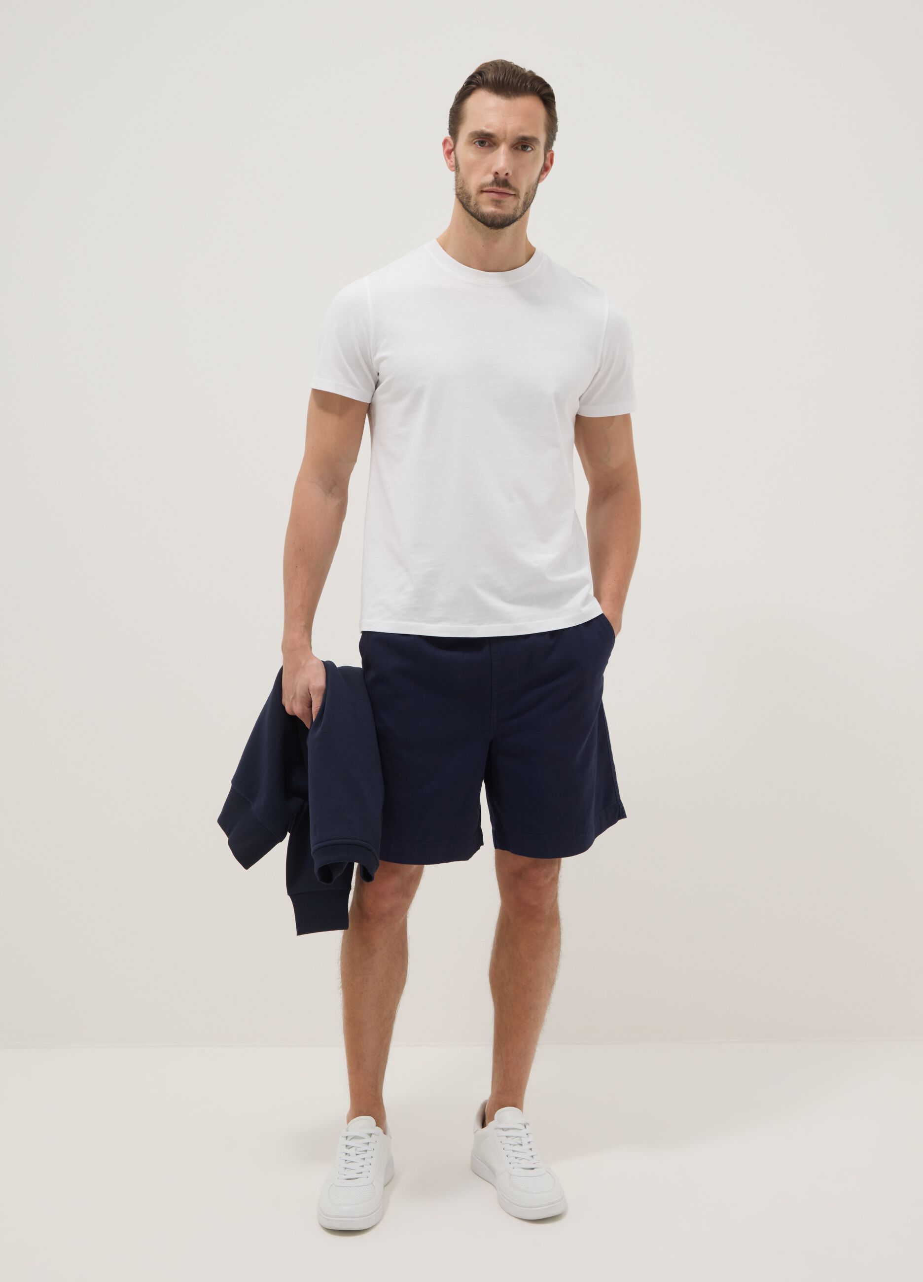Blue pure cotton Bermuda shorts with elasticated waist