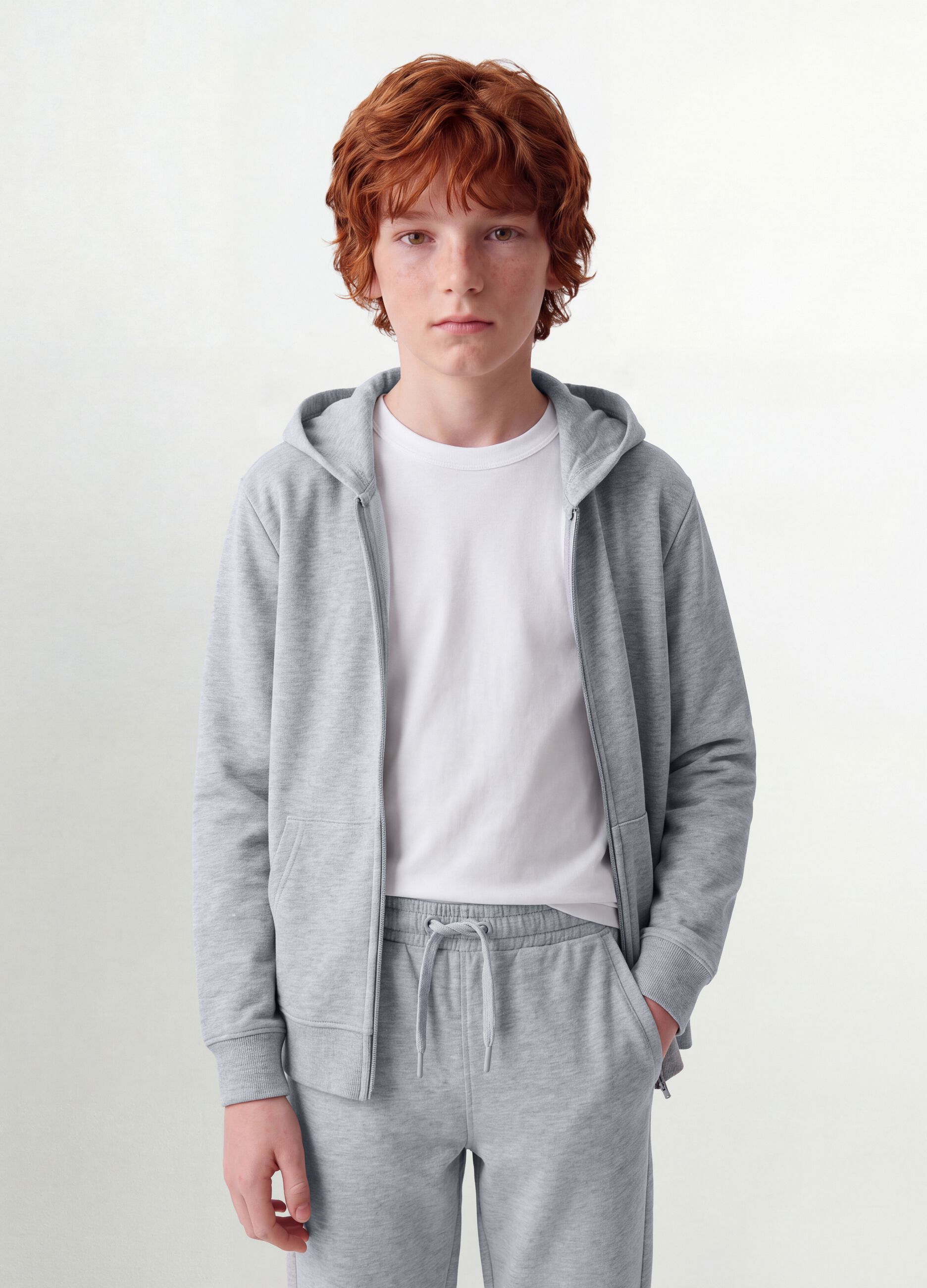 Grey hoodie in 100% organic cotton, regular fit, for boys