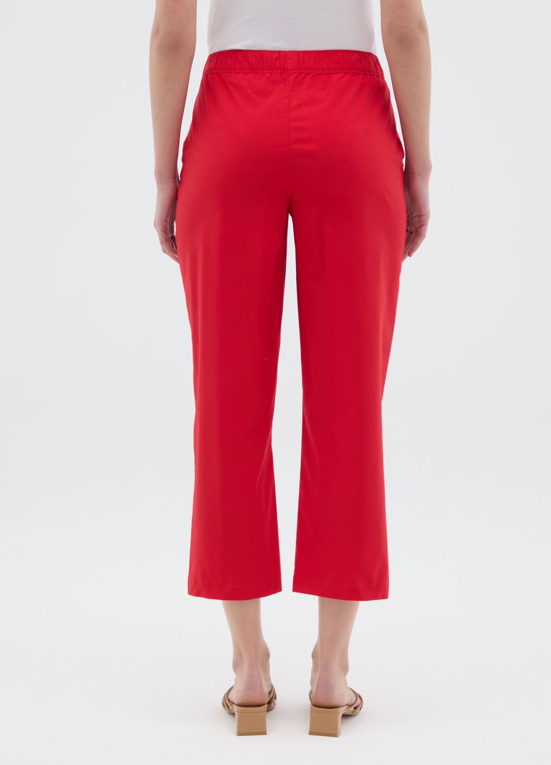 Pantaloni da donna in cotone elasticizzato rossi regular fit
