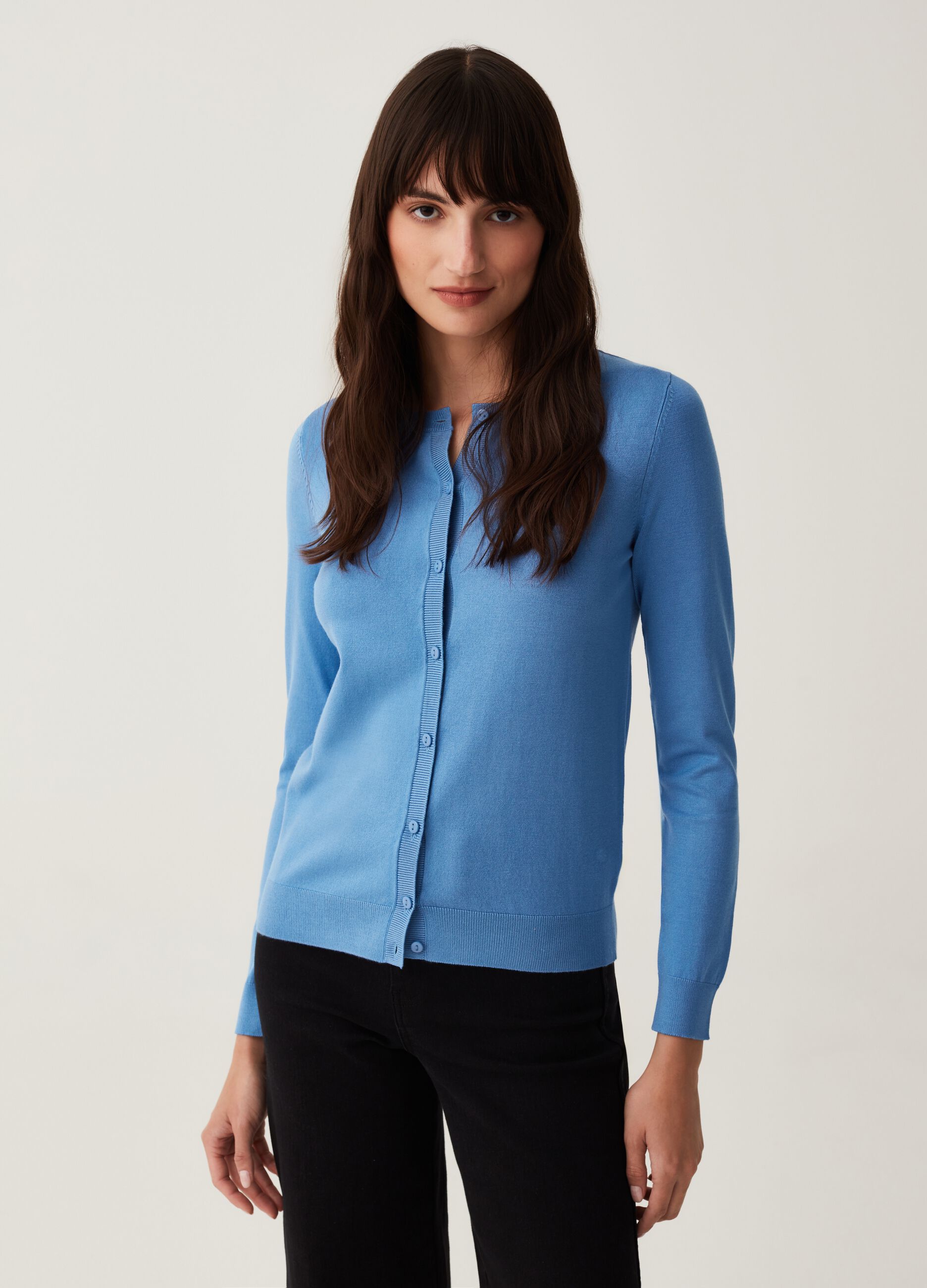 Cardigan girocollo tinta unita_0