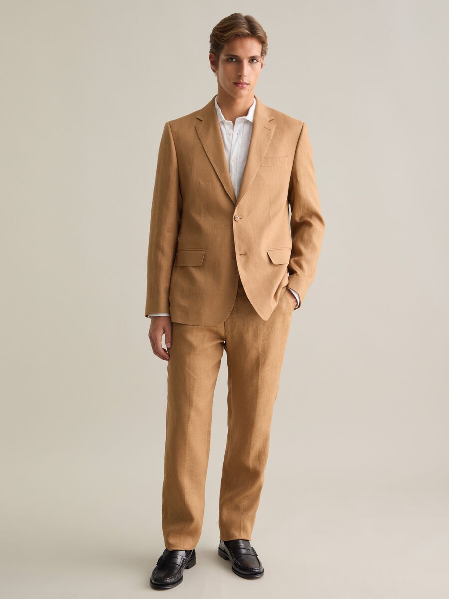 Men's brown pure linen slim fit blazer_1