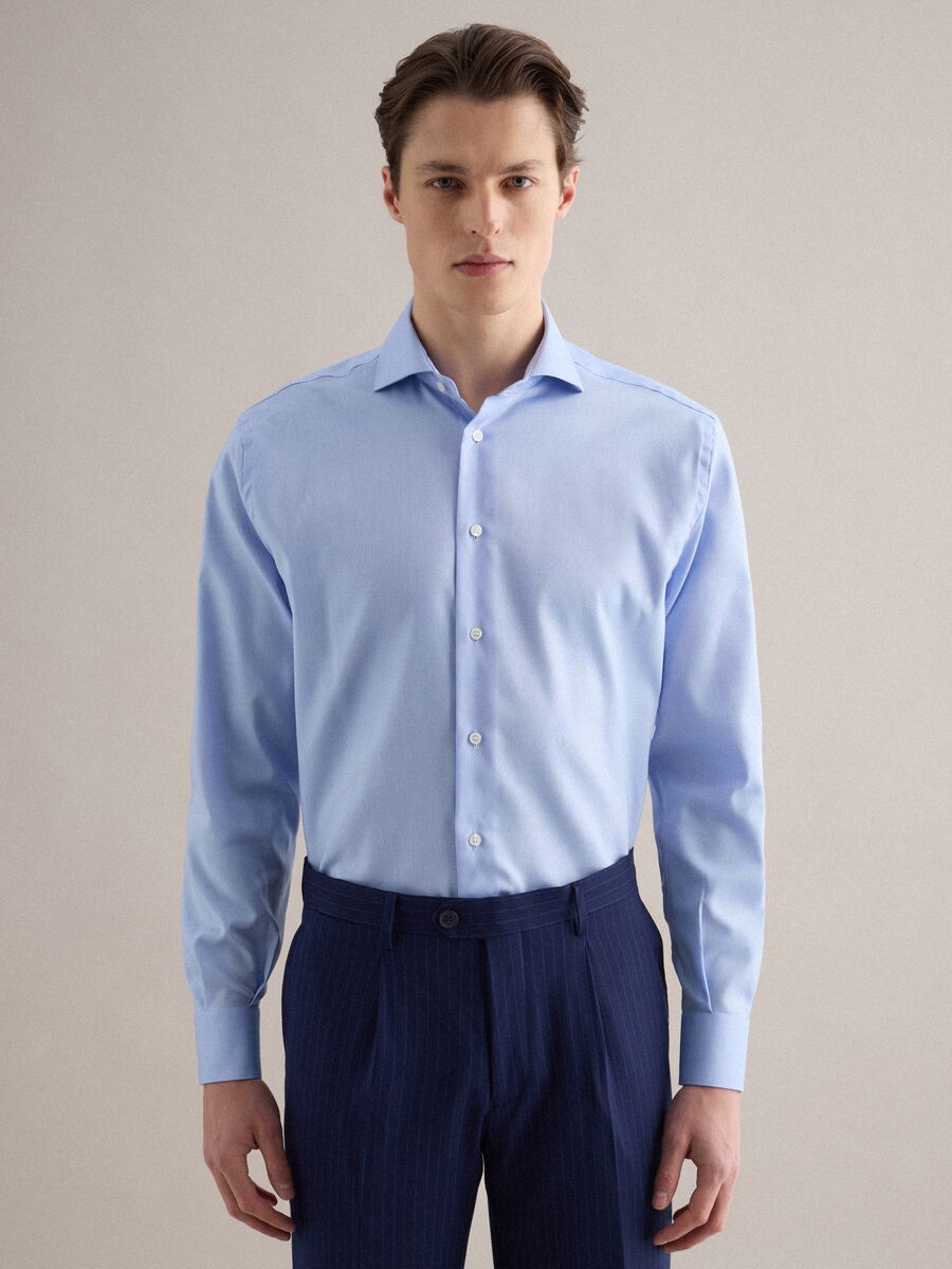 Blue pure cotton regular fit shirt_0