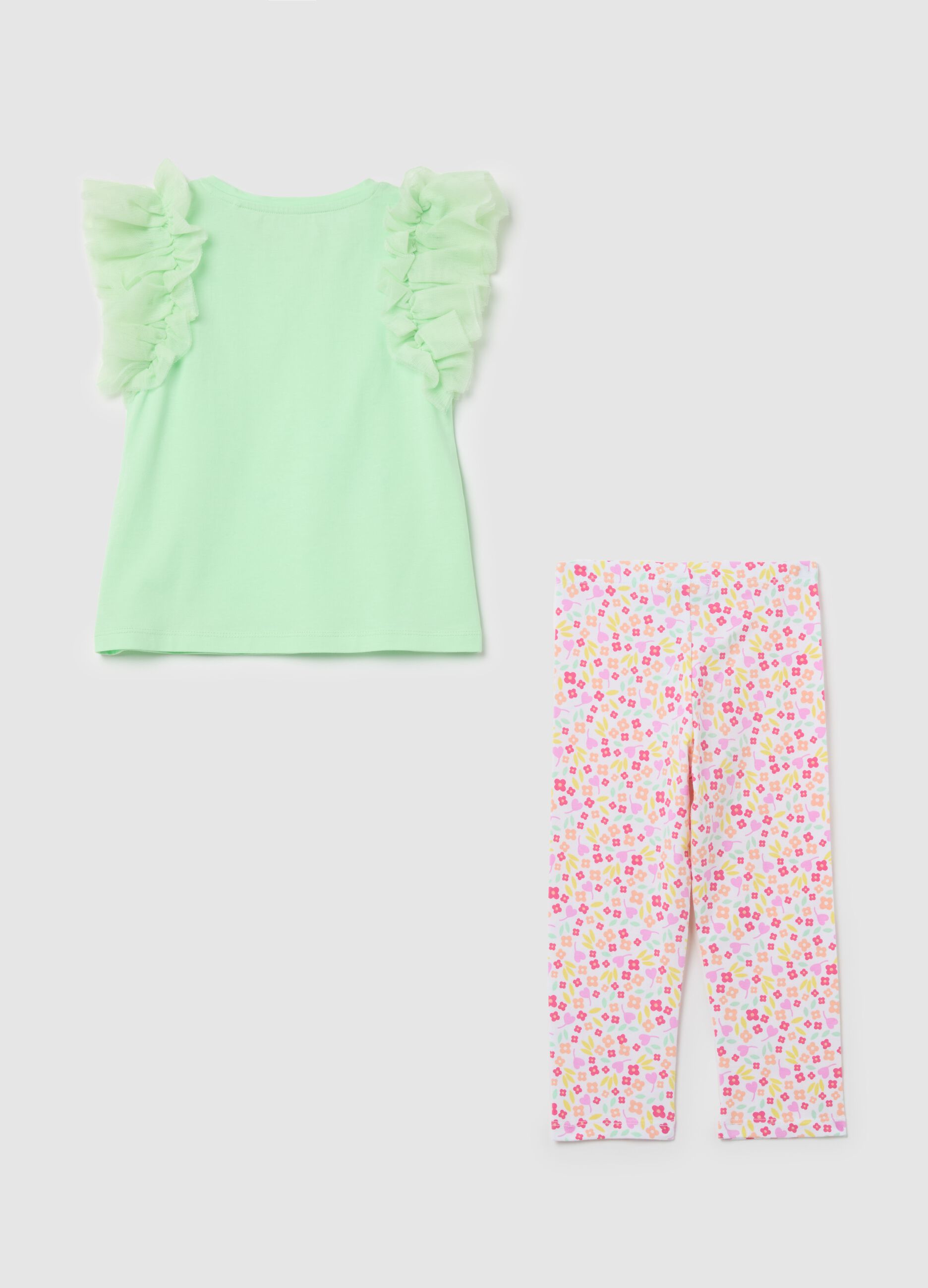 Cotton jogging set with flounce and print