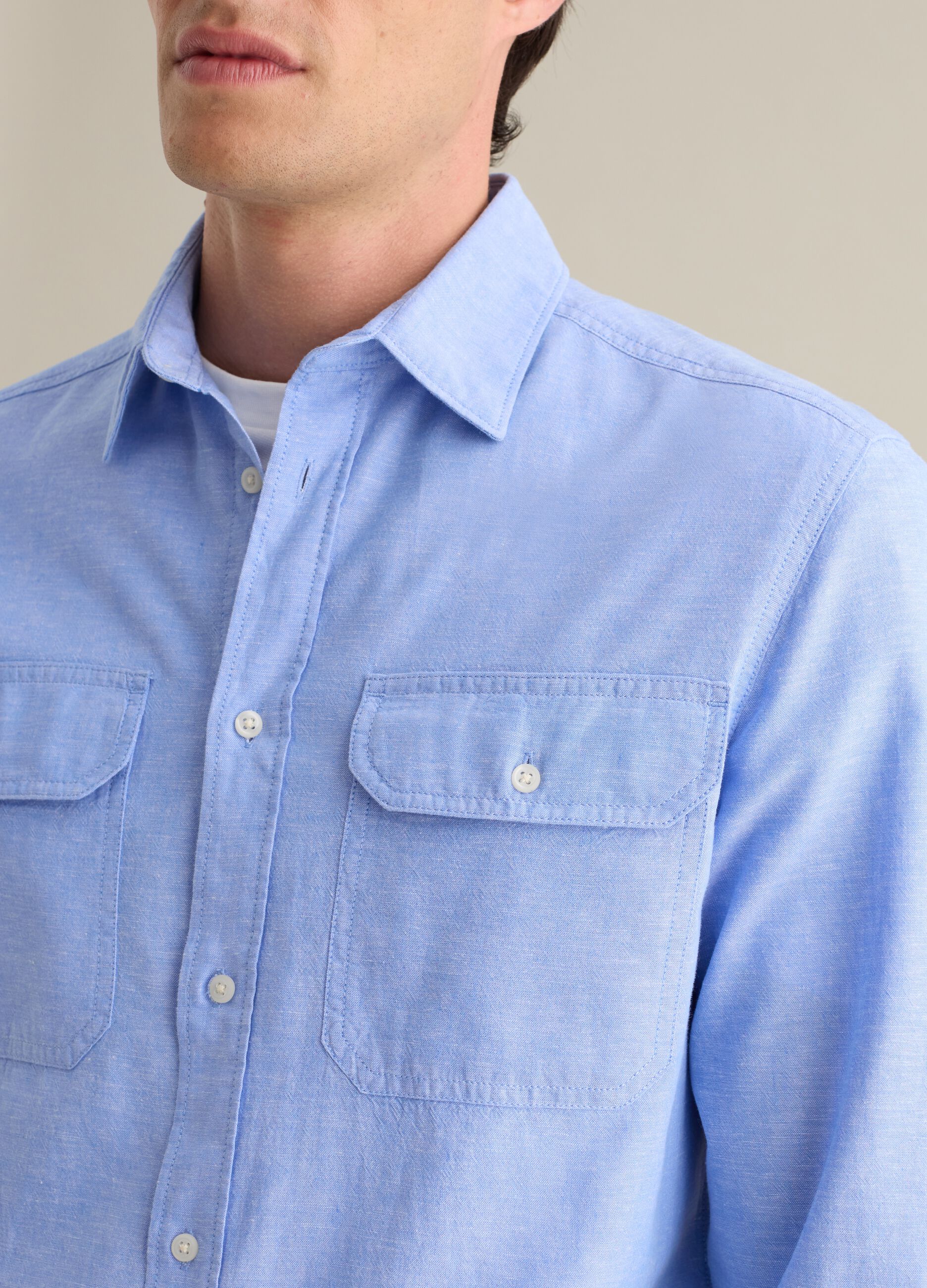Classic Shirt in Cotton and Linen Blend Piombo