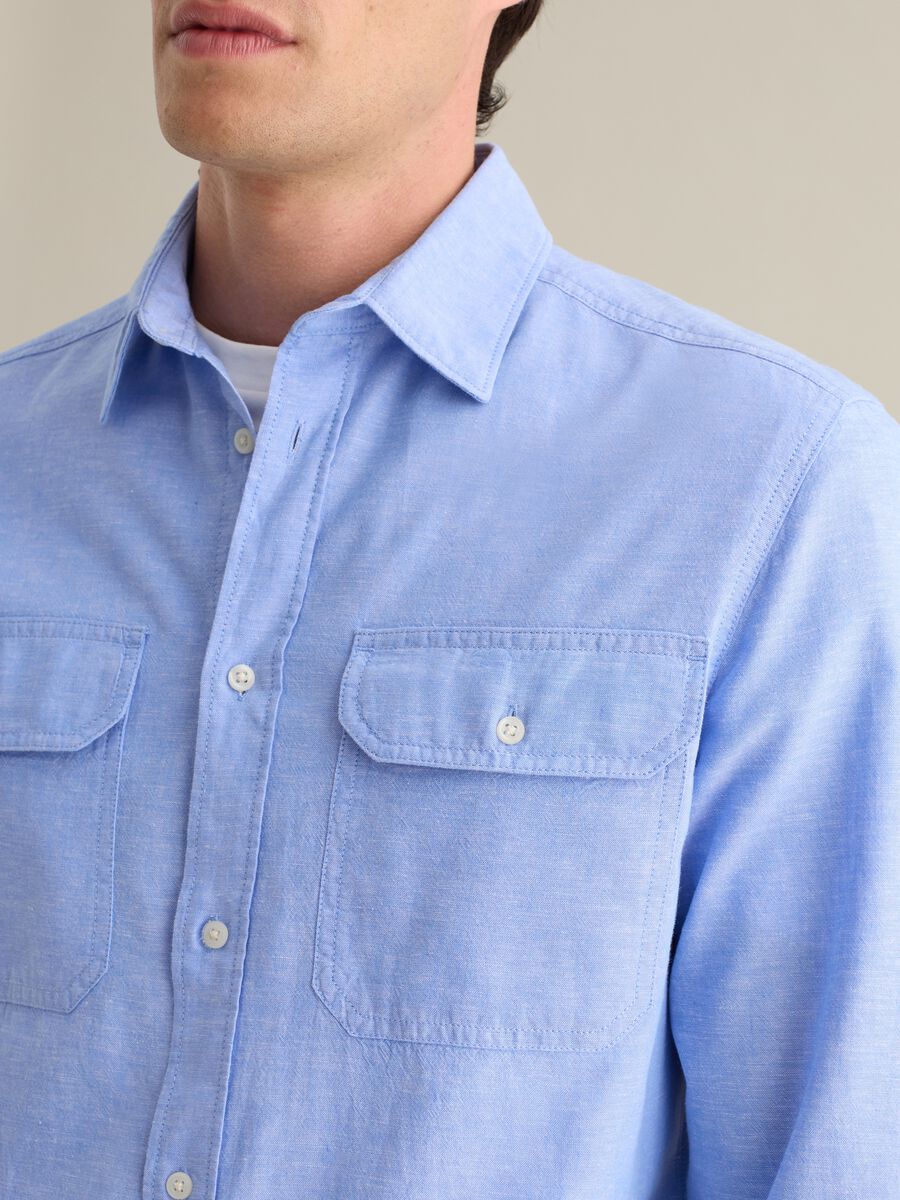 Classic Shirt in Cotton and Linen Blend Piombo_2