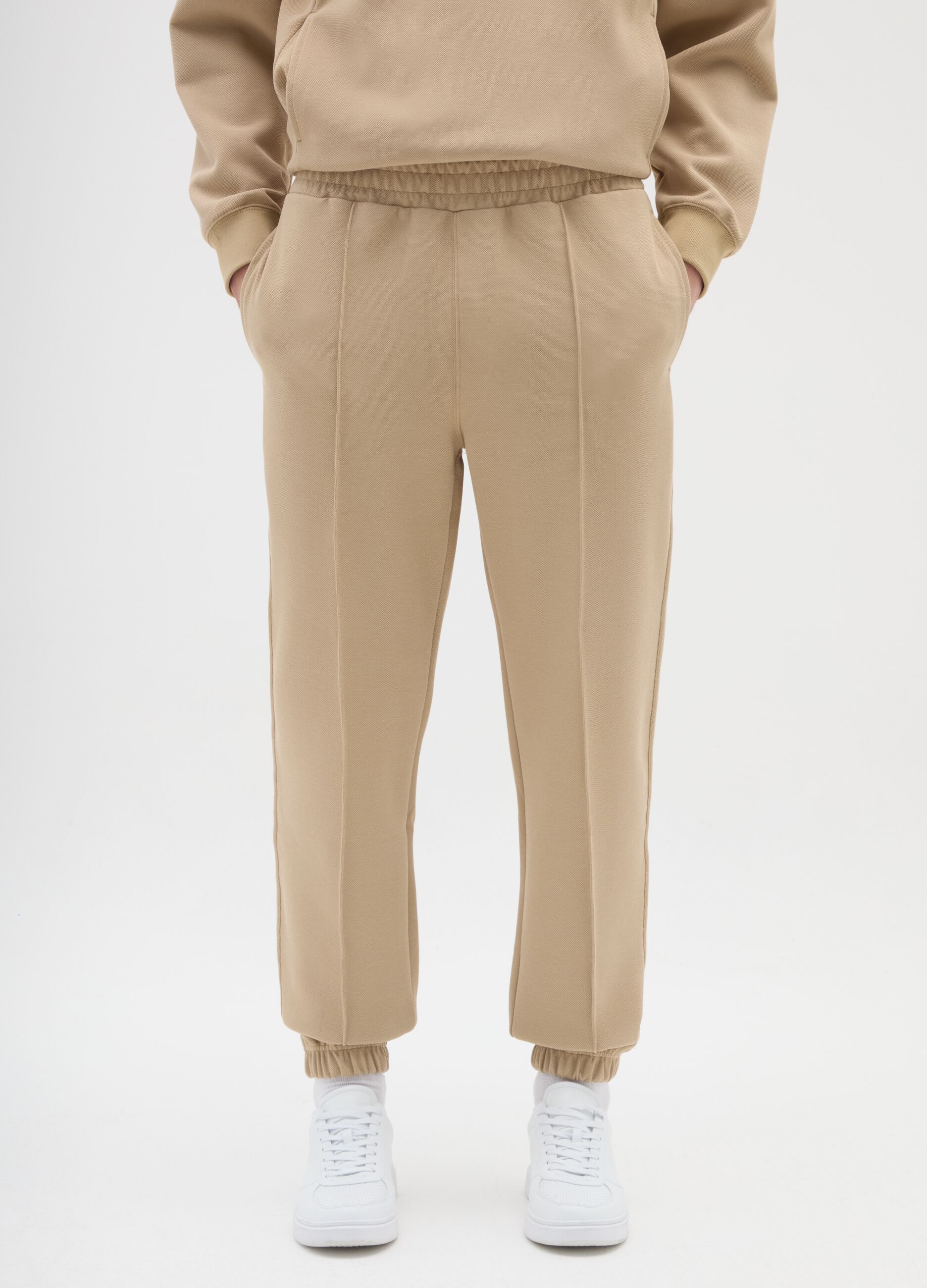 Beige Stretch Fabric Trousers